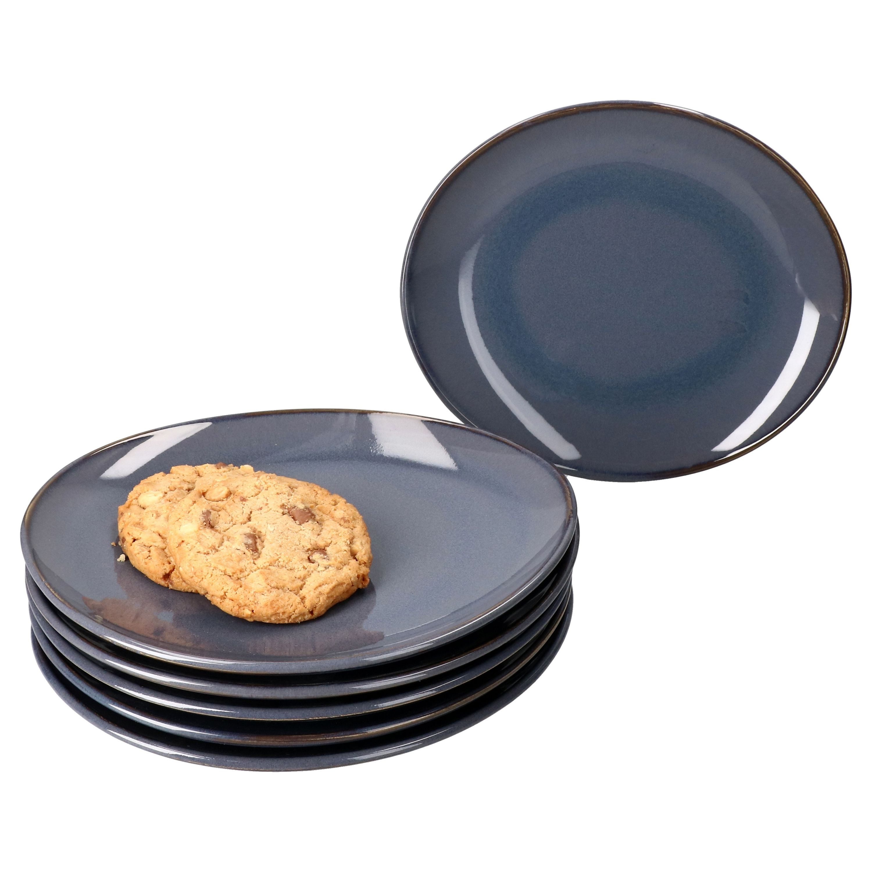 MÄSER Frühstücksteller Mäser 6x Natural Kuchenteller oval Steingut Frühstücks-Teller blau