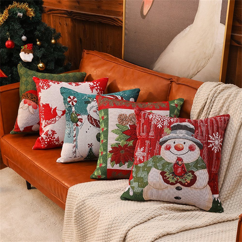 Bedruckter Elch-Schneeflocken-Kissenbezug, Grün-B Weihnachts-Kissenbezug, 45×45cm Kissenbezug Rouemi,