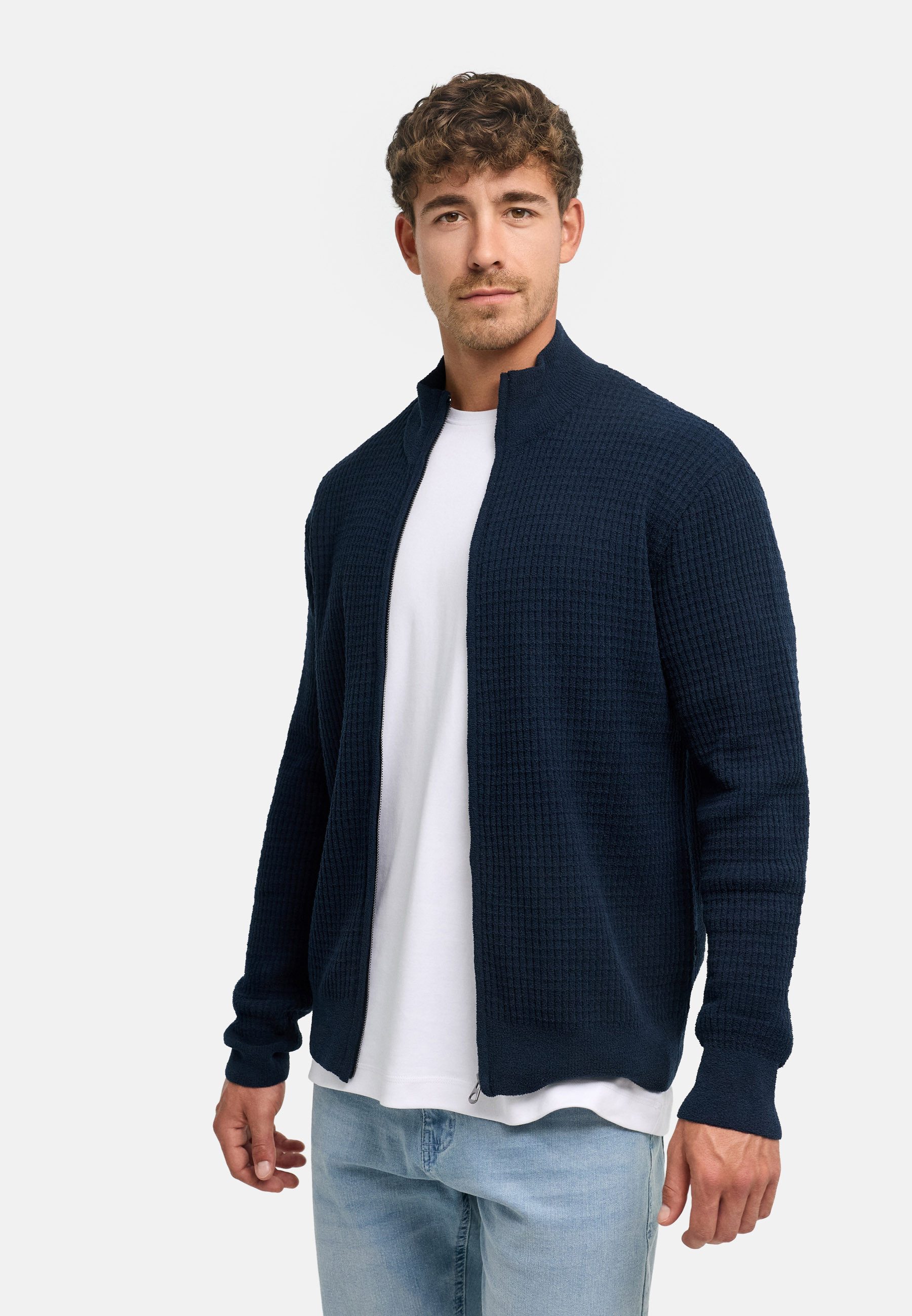 INDICODE Strickjacke Herren Cardigan INNoris Stehkragen Freizeitjacke aus Strick mit Stehkragen, Reißverschluss, Regular Fit