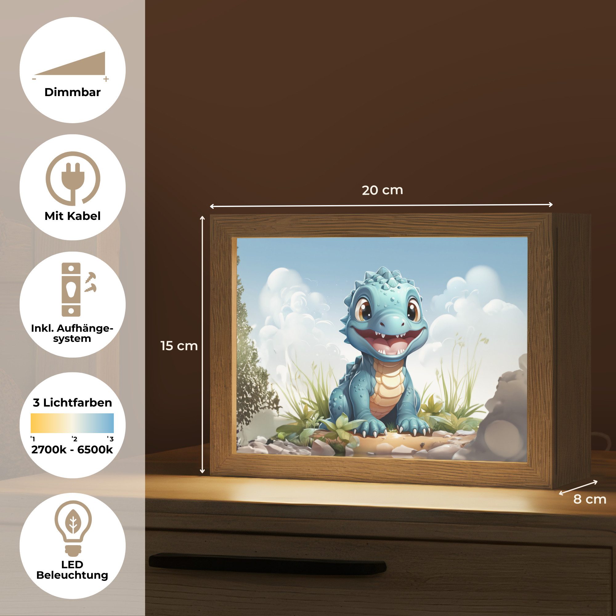 OnlyWow Nachttischlampe Lightbox Drache - Blau - Jungen - Kinder, Dimmbar, Farbwechsel, LED, Warmweiß, Kaltweiß, Neutralweiß Einstellbar, Nachtlicht, Kinder- un – Bild 3 von 5