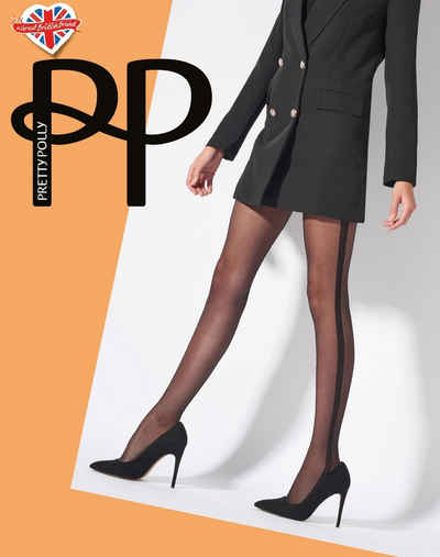 Pretty Polly Feinstrumpfhose Premium Fashion Side Stipe Sheer Tights black One Size 10 DEN (Strumpfhose 1 St. glatt) mit Naht