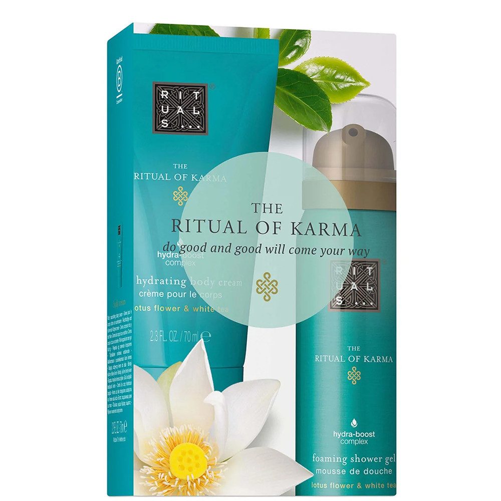 Rituals Pflege-Geschenkset The Ritual of Karma Mini Body Care Set – Duschschaum & Körpercreme, Duschschaum & Körpercreme mit weißem Tee & Lotus-Duft