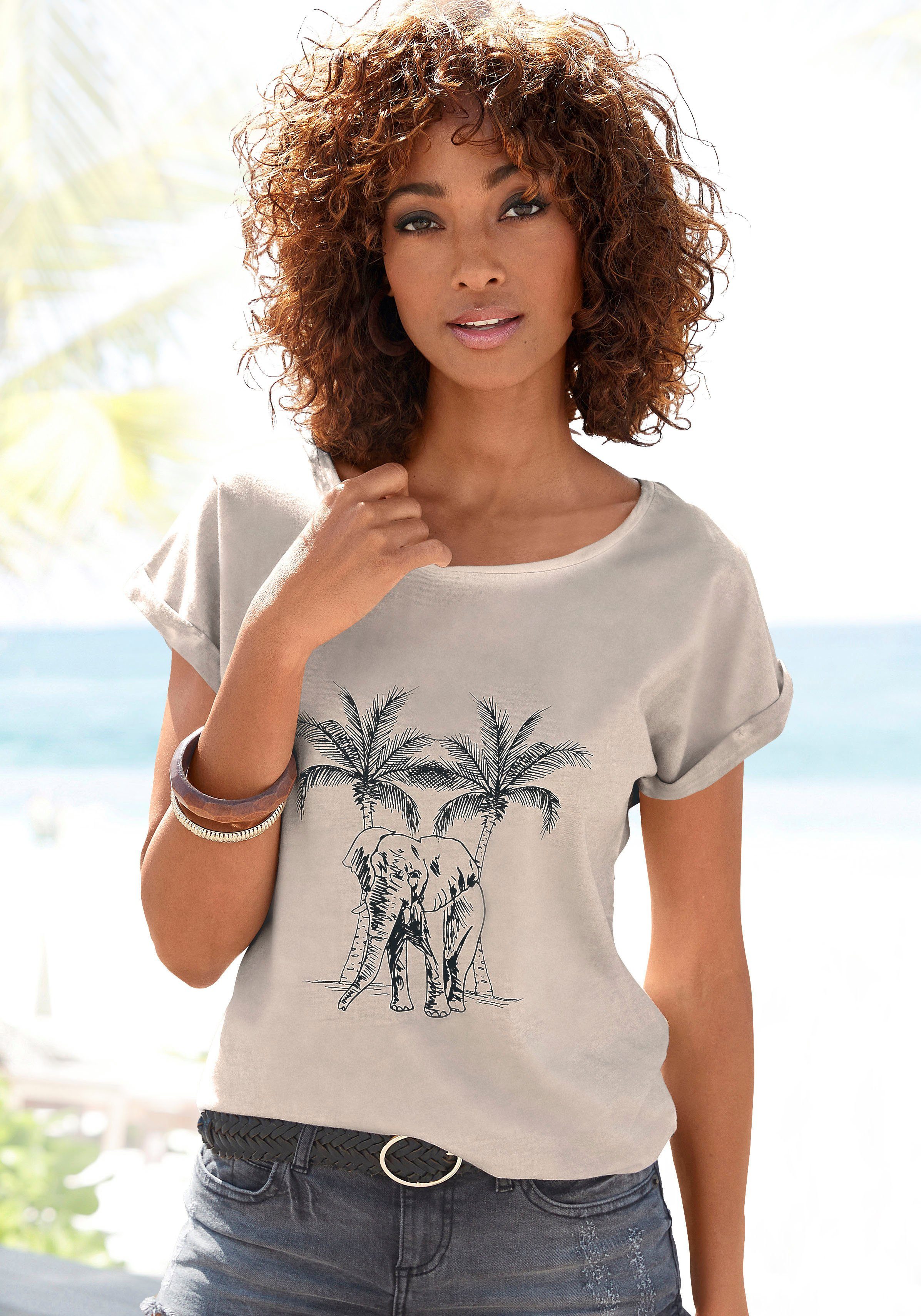 beige Waschung T-Shirt mit modischer Vivance