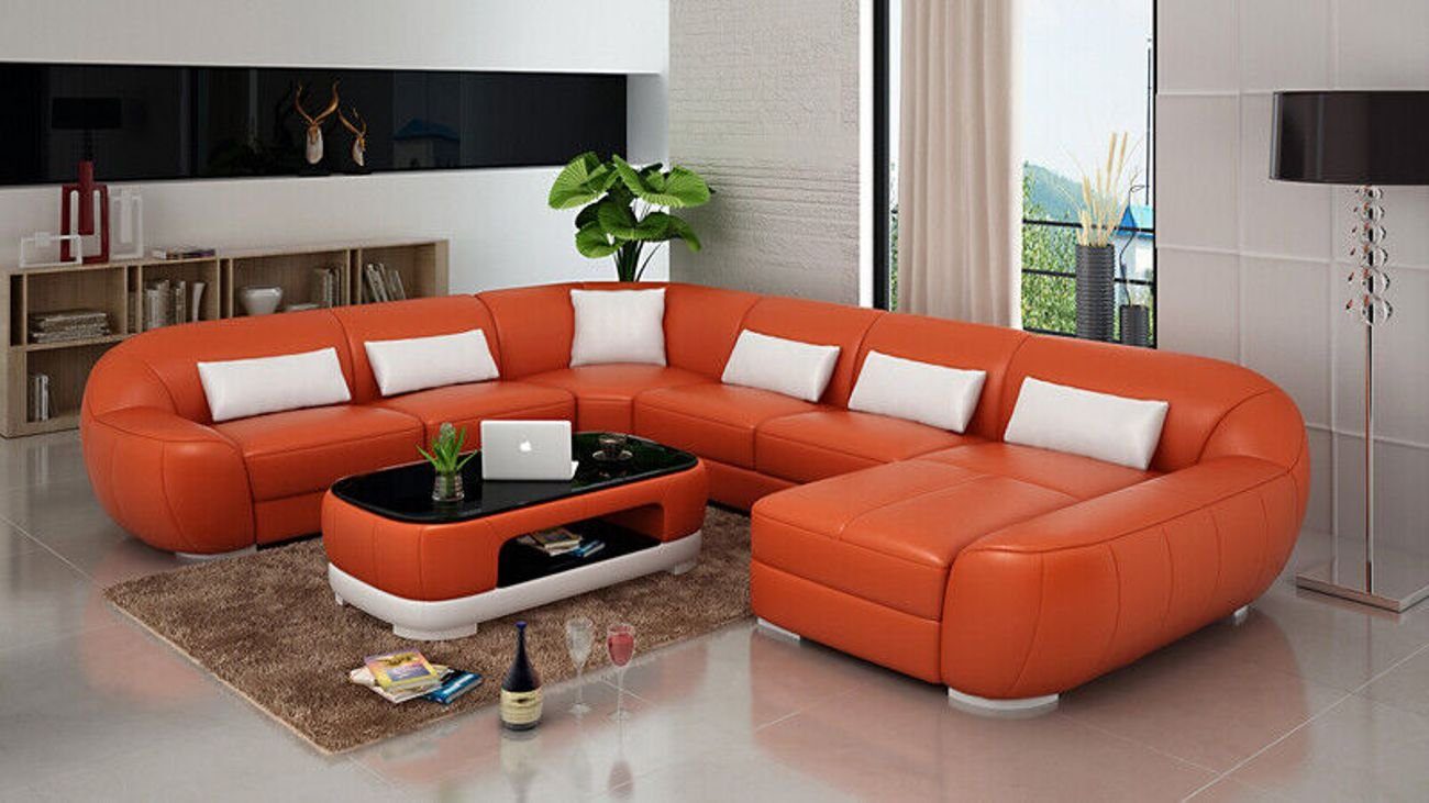 USB Sofa Wohnlandschaft JVmoebel Garnitur Leder Eck Ecke Moderne Ecksofa Design