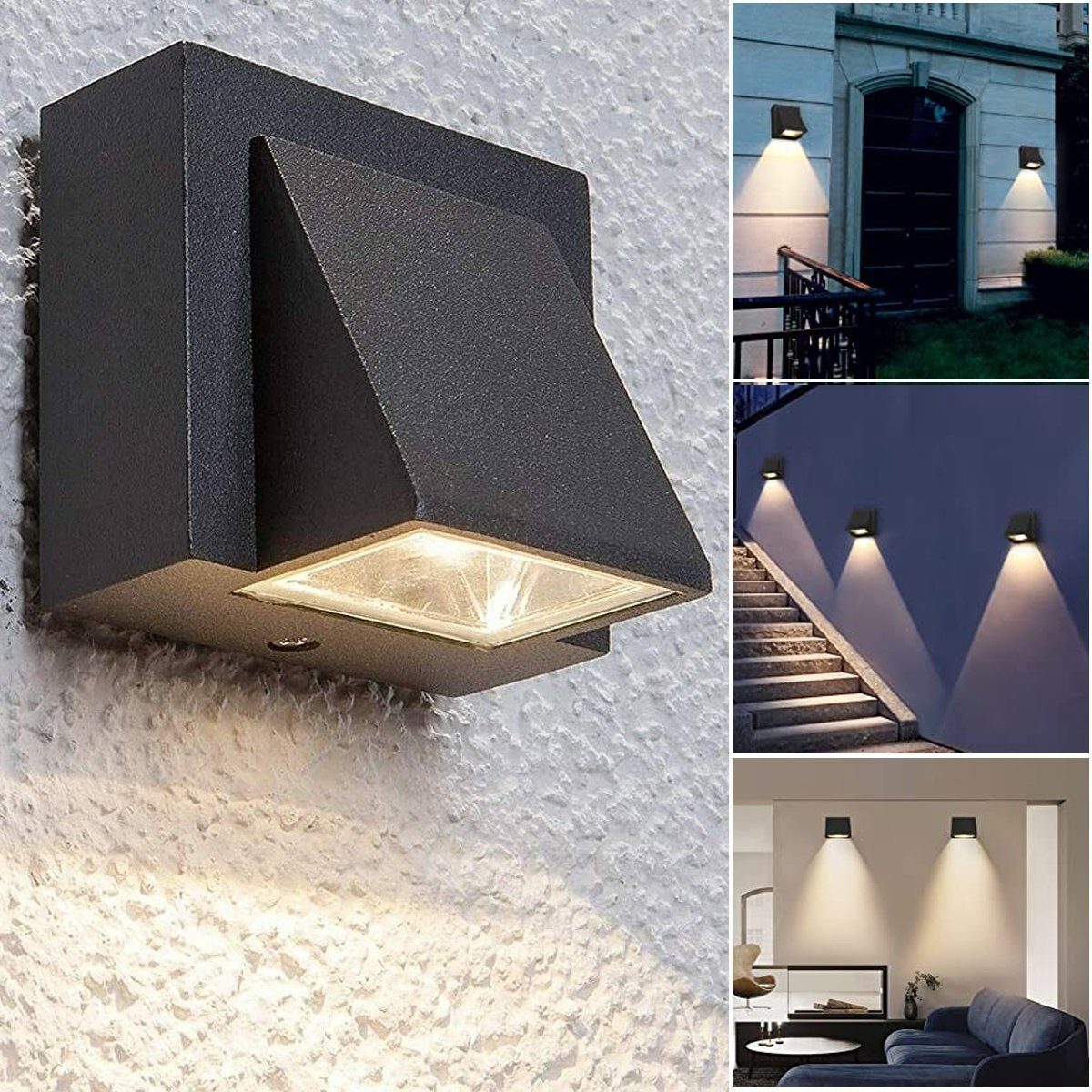 Warmweiß, fest Außen/Innen, 2x LETGOSPT Schlafzimmer, integriert, Schwarz[Energieklasse Wandlampe für LED LED Wandleuchte LED 5W IP65 A++] Außenwandleuchte, warmweiß Wohnzimmer,