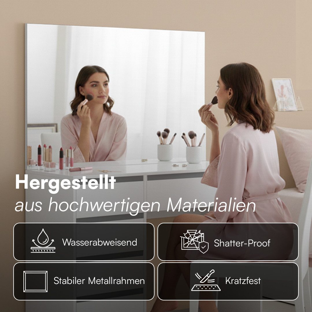 Bellamio Schminktisch Nore mit Spiegel, mit und ohne LED-Beleuchtung (Weiß, 5 Schubladen, 110x70x53 cm), Kosmetiktisch mit HD-Spiegelglas, Schubladen beidseitig montierbar