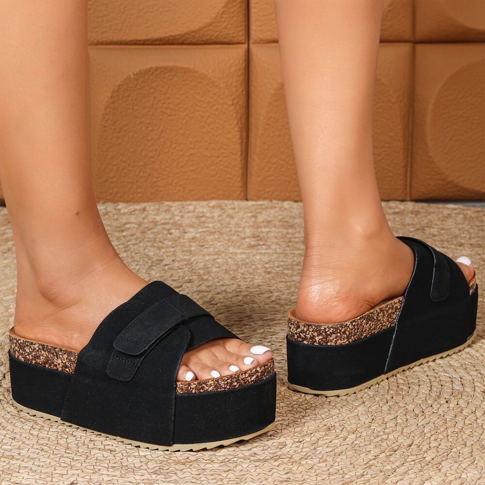 Ital-Design Bequeme Plattformsandalen für den Sommer Plateausandaletten (89319280) Flach Pantoletten in Schwarz