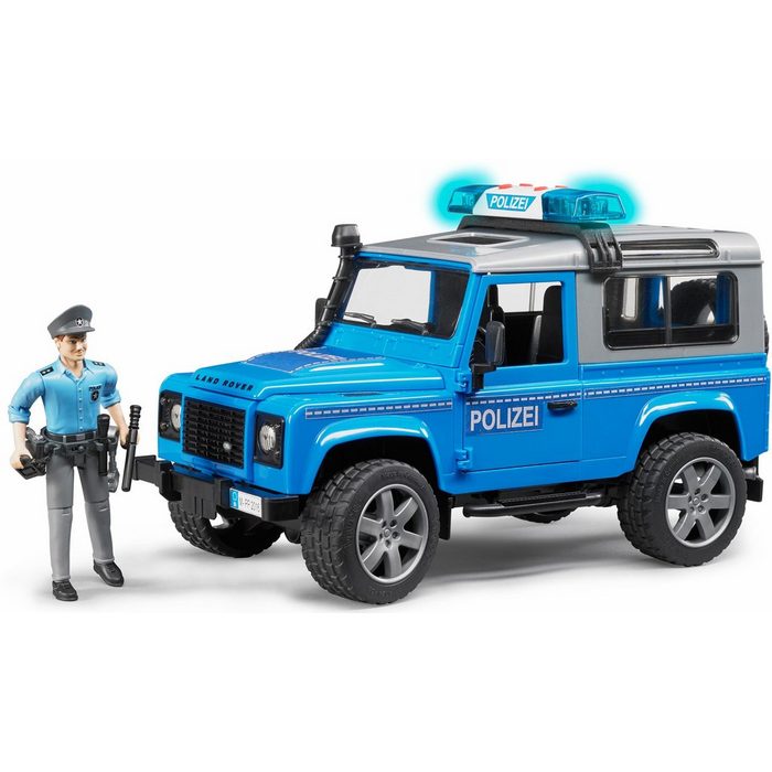 Bruder® Spielzeug-Polizei Land Rover Defender St. Wagon Polizeifahrzeug 1:16 blau mit Licht und Sound Made in Germany