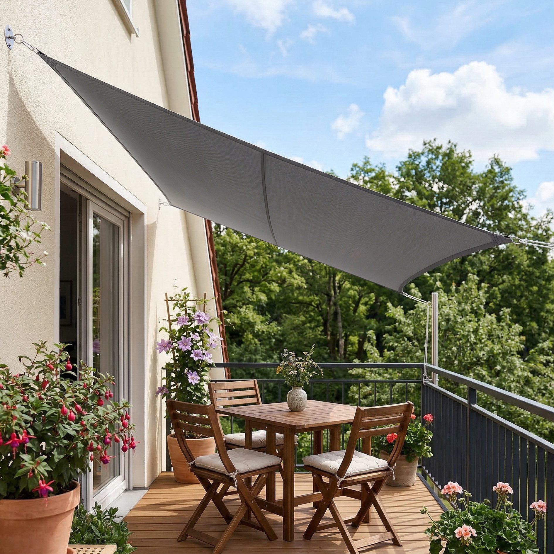 SUNULA Sonnensegel Balkon 160g/m² Polyester UV Schutz Sonnenschutz Terrasse Garten, Quadratisch, Anthrazit 3 x 3 m