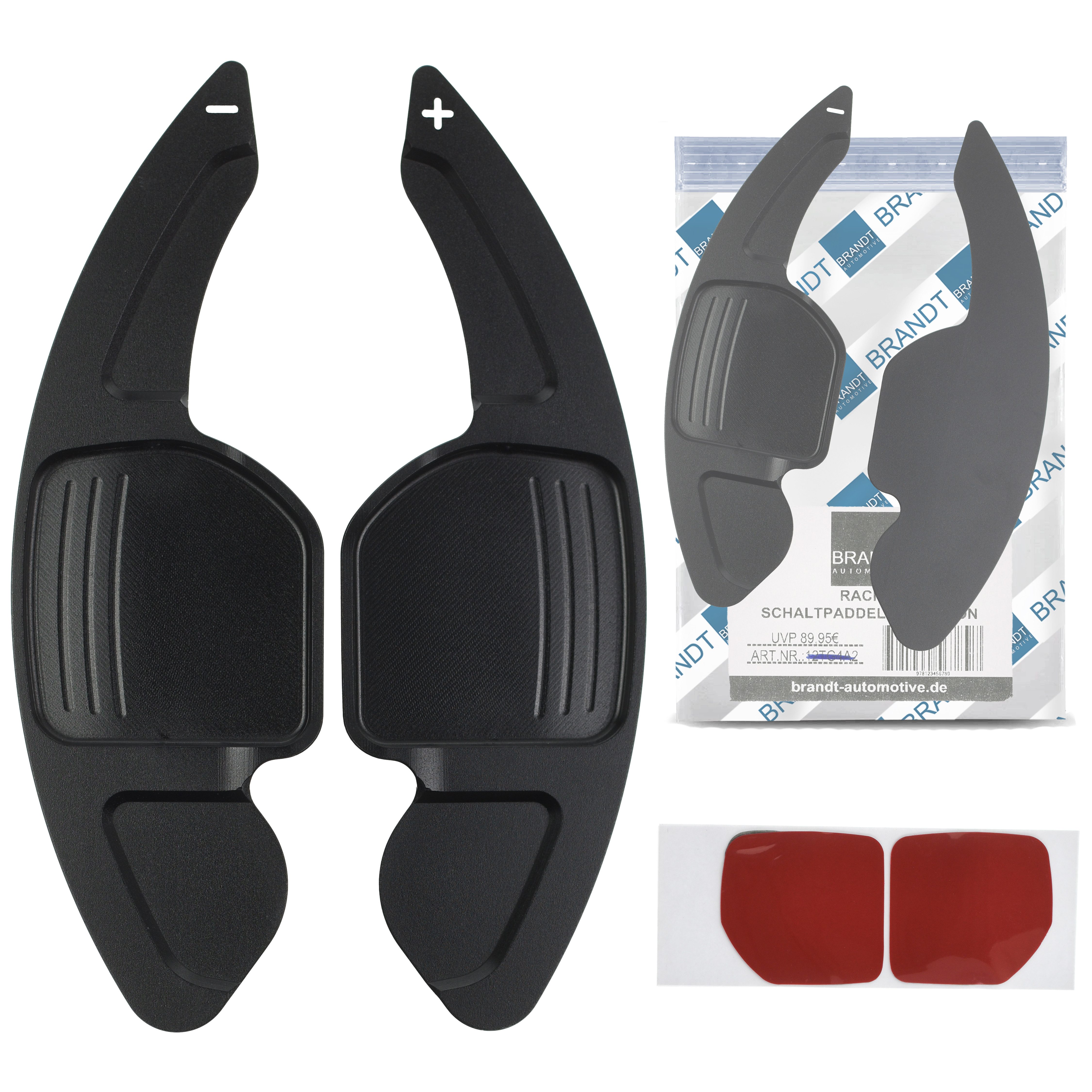 BRANDT AUTOMOTIVE Lenkeradapter Auto Lenkrad Schaltwippen Verlängerung SET Aluminium SCHWARZ, (2-tlg., für AUDI A1 8X A3 S3 8V A4 B8 R S4 A5 8T R S5 8F A6 C7 S6 RS6 A7 R)