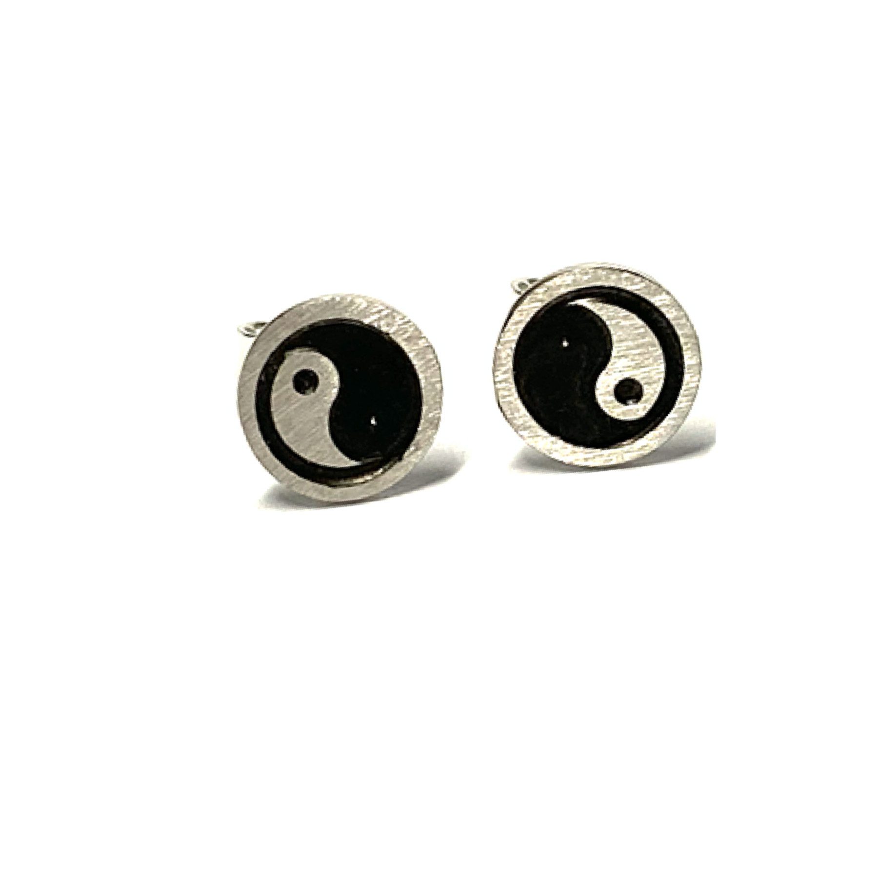 Edelschmiede925 Ohrstecker-Set Yin Yang Ohrstecker 925 Silber matt geschwärzt rund 8mm