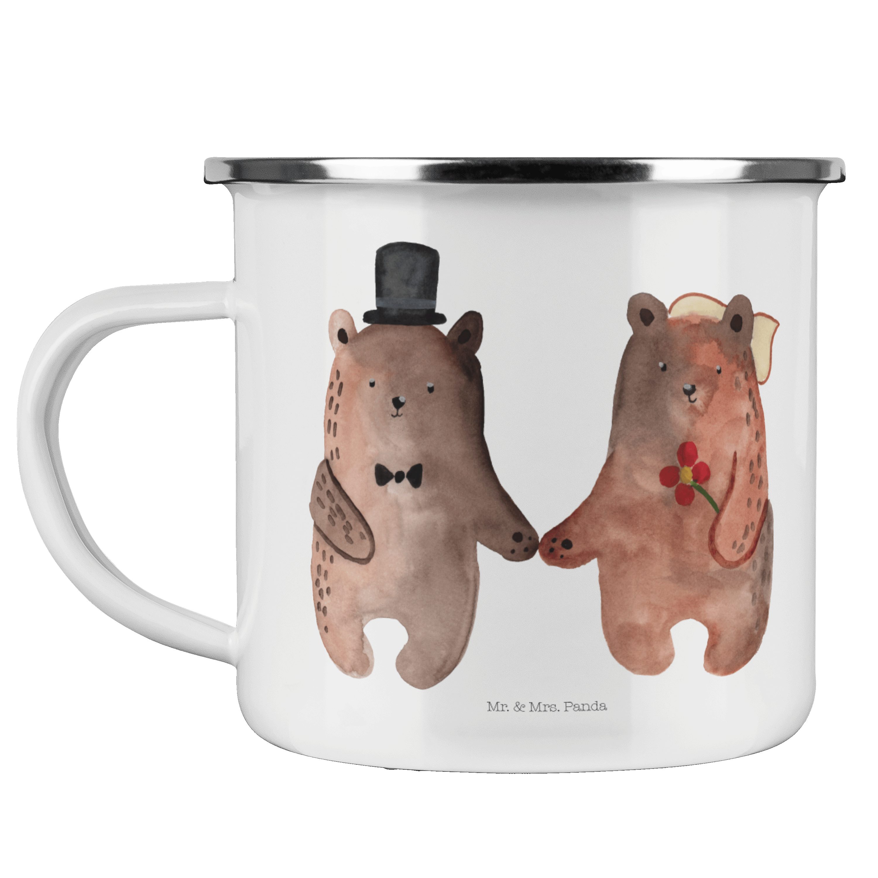 Mr. & Mrs. Cam, Geschenk, Panda Bär Heirat Emaille Becher - Weiß Metalltasse, Trinkbecher, - Edelstahl