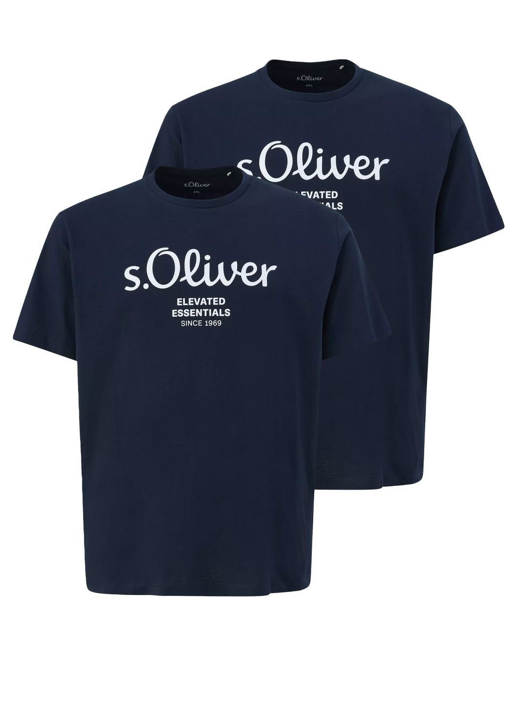 T-Shirt 2er (2-tlg) im Navy kurzarm, Big Rundhals, s.Oliver Logo-Aufdruck, Pack Size
