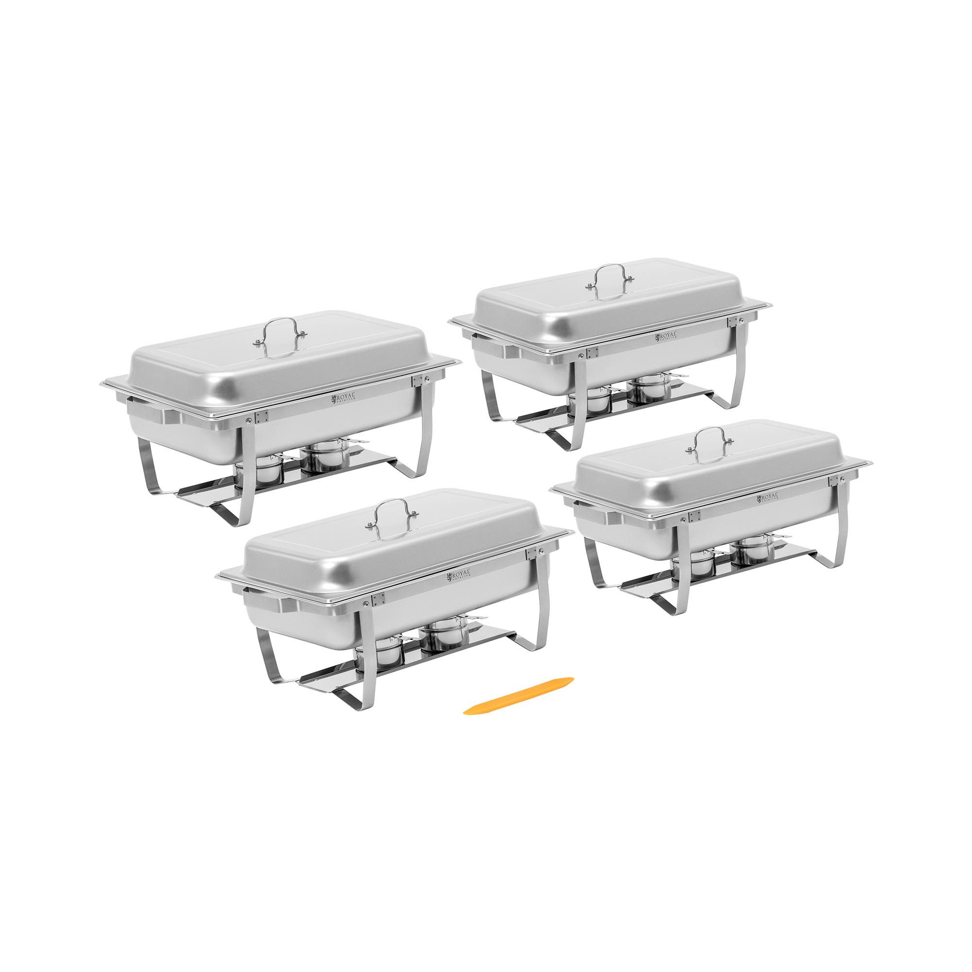 Royal Catering Speisenwärmer 4 Chafing Dishes zu je 7,5 l Rechaud 4 x GN 1/1 Wärmebehälter, verschiedene Größen