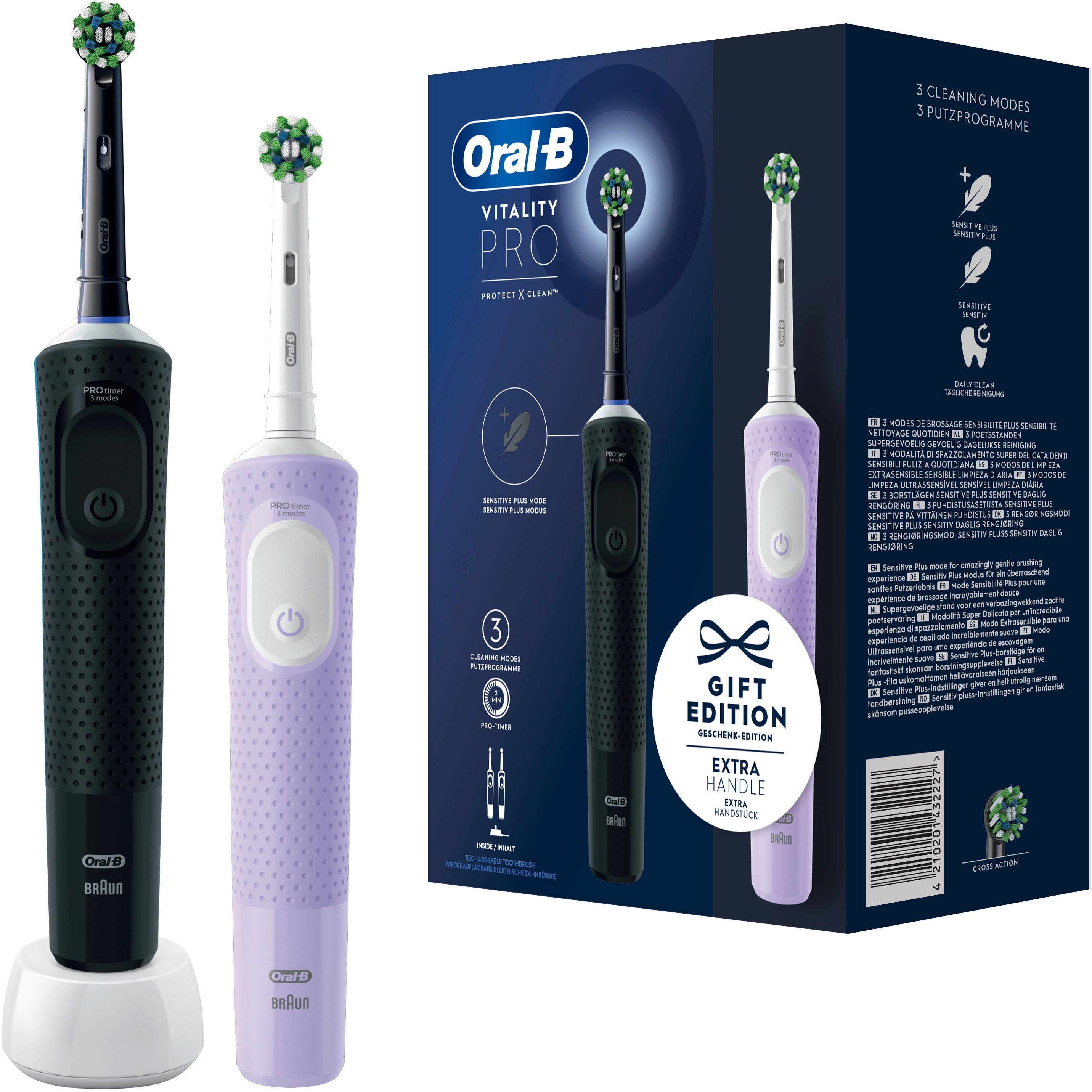Oral-B Elektrische Zahnbürste Vitality Pro, Aufsteckbürsten: 2 St., 3 Putzmodi, Doppelpack