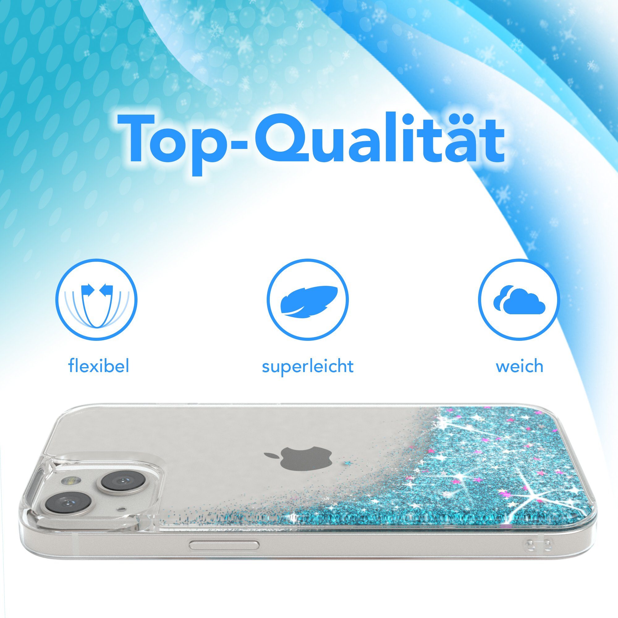 EAZY CASE Handyhülle Liquid Glittery Case für Apple iPhone 13 6,1 Zoll, Gloss Slimcover Girly Backcover Bling Phone Case kratzfeste Cover Blau – Bild 3 von 5