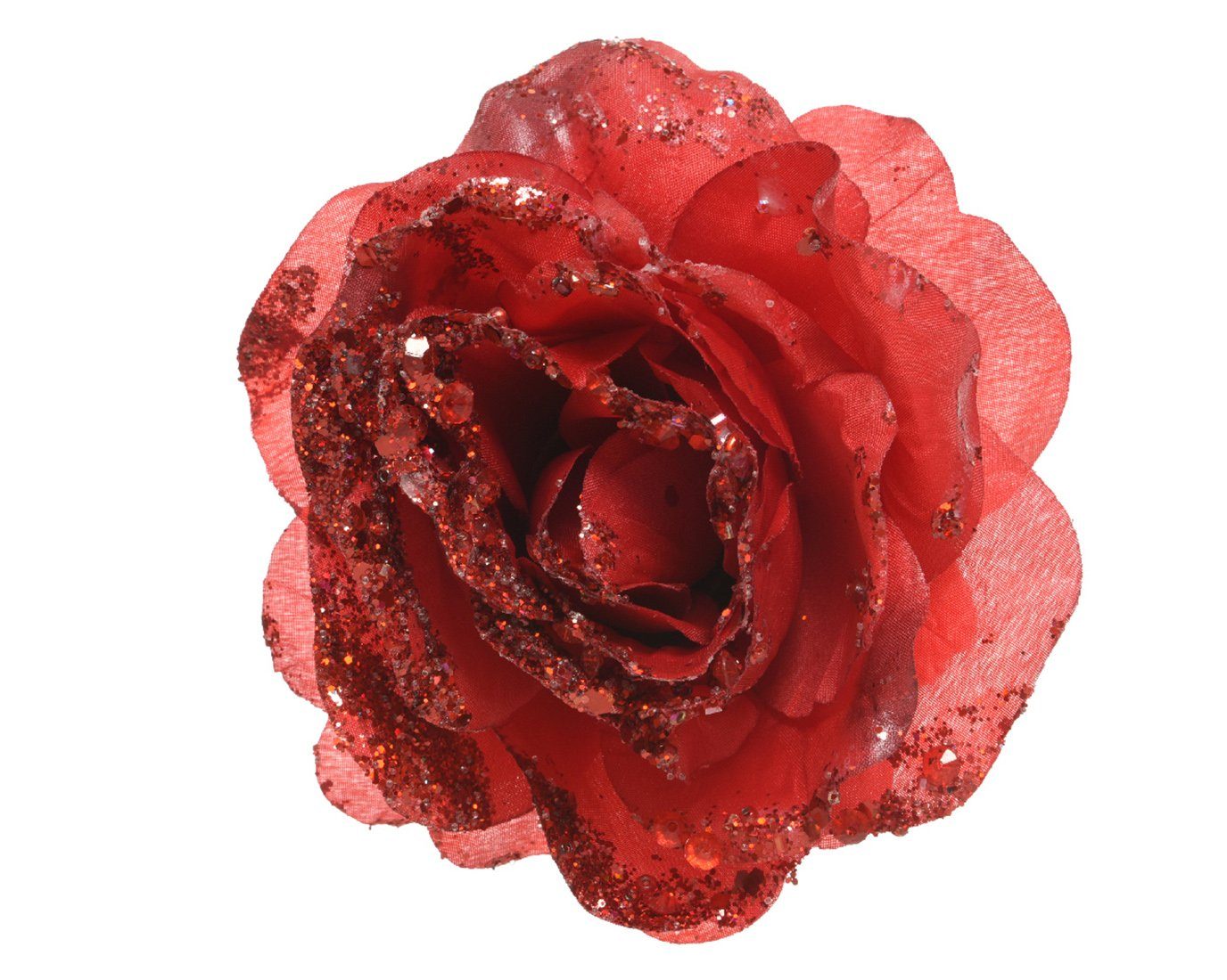 14cm Rose auf Decoris decorations Clip season Kunstblumen rot Weihnachtsbaumklammer,