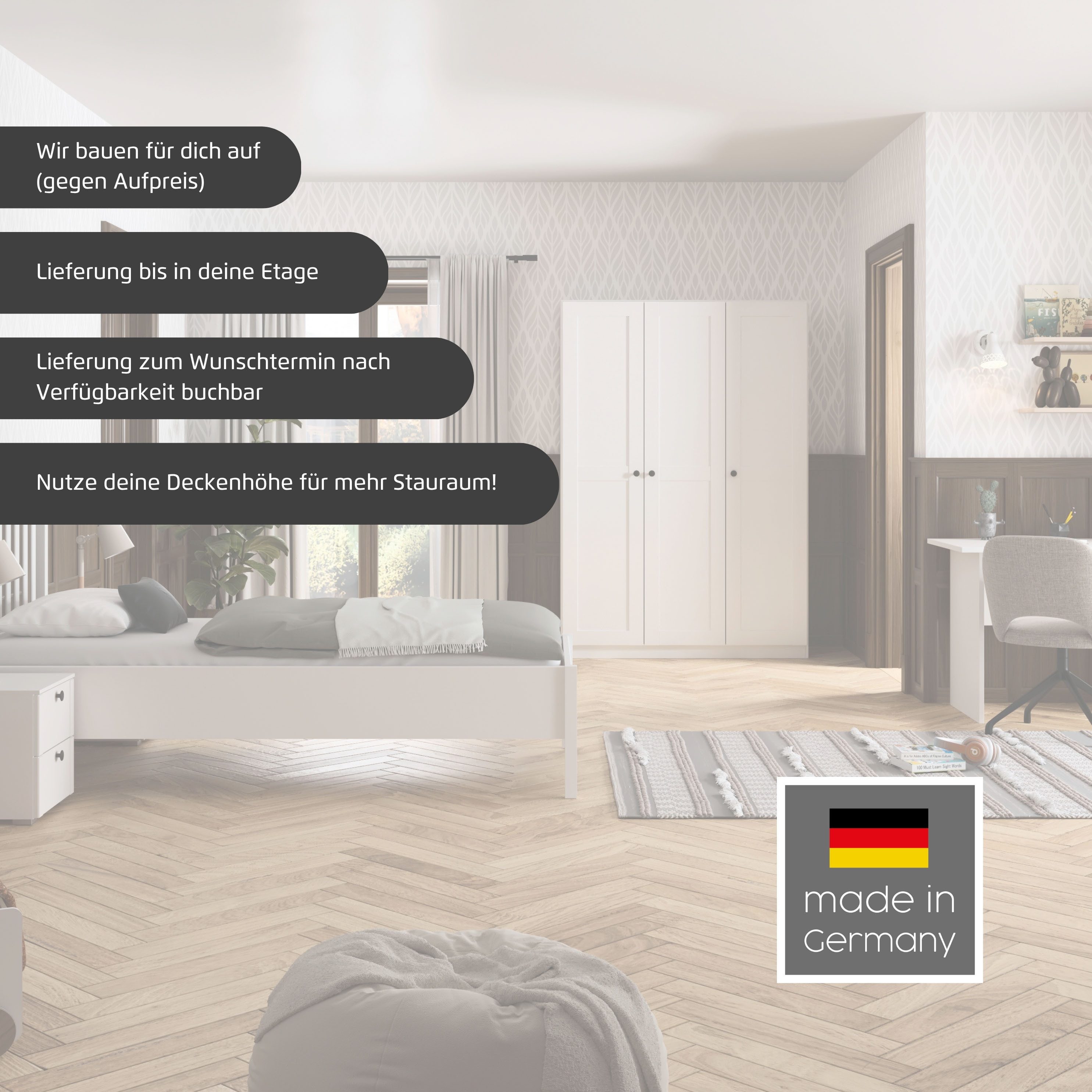 rauch Drehtürenschrank Kleiderschrank Schrank Garderobe Ankleide Schlafzimmerschrank YLVA (Breiten: 90/135/180 cm, Höhe 197 cm) skandinavischer Style mit Rahmenfront und Knopfgriffen MADE IN GERMANY