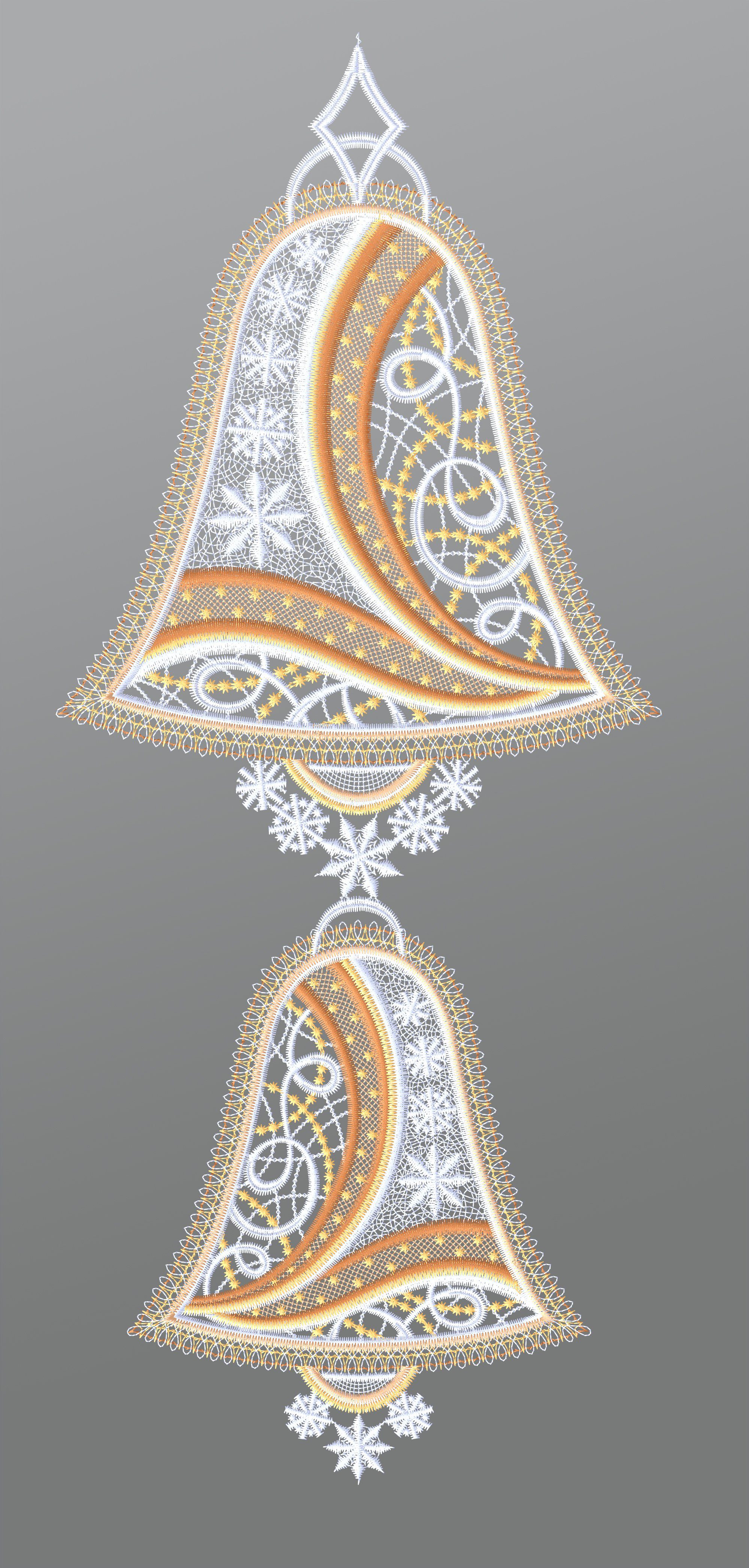 Plauener Spitze® Fensterbild Weihnachtsglocken mit Schneeflocken, günstig online kaufen