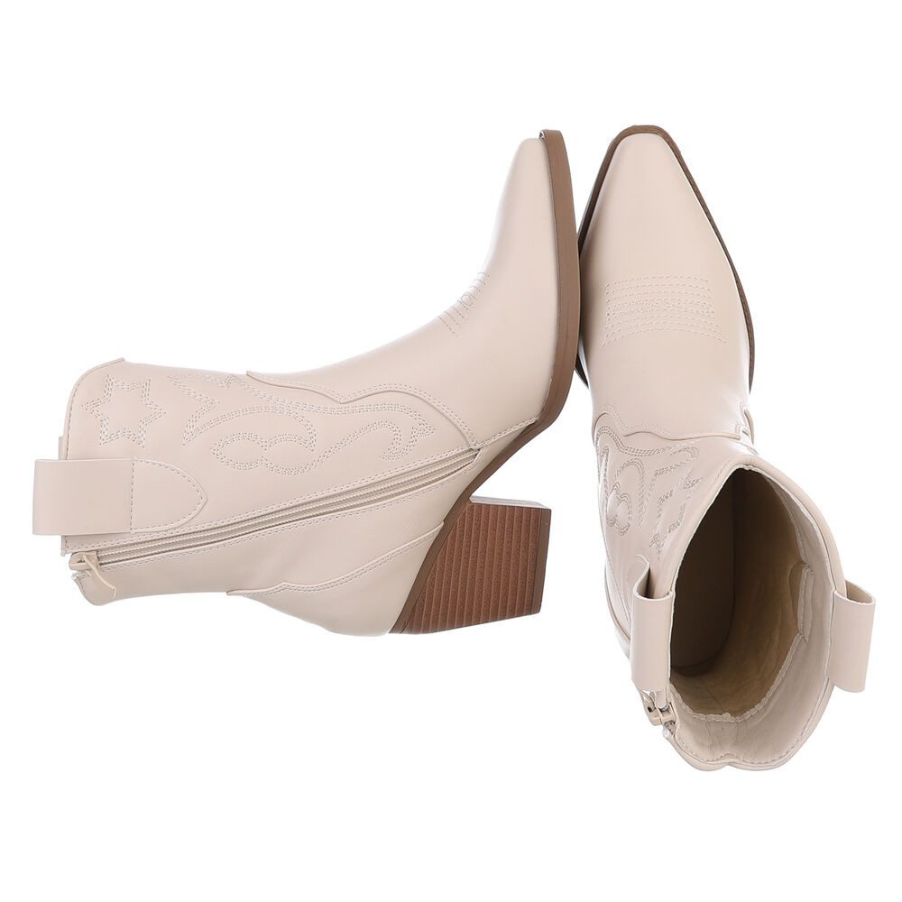 Ital-Design Elegante Westernboots für Damen mit Stickerei und Komfort Westernstiefelette (89937972) Blockabsatz Stiefeletten in Beige