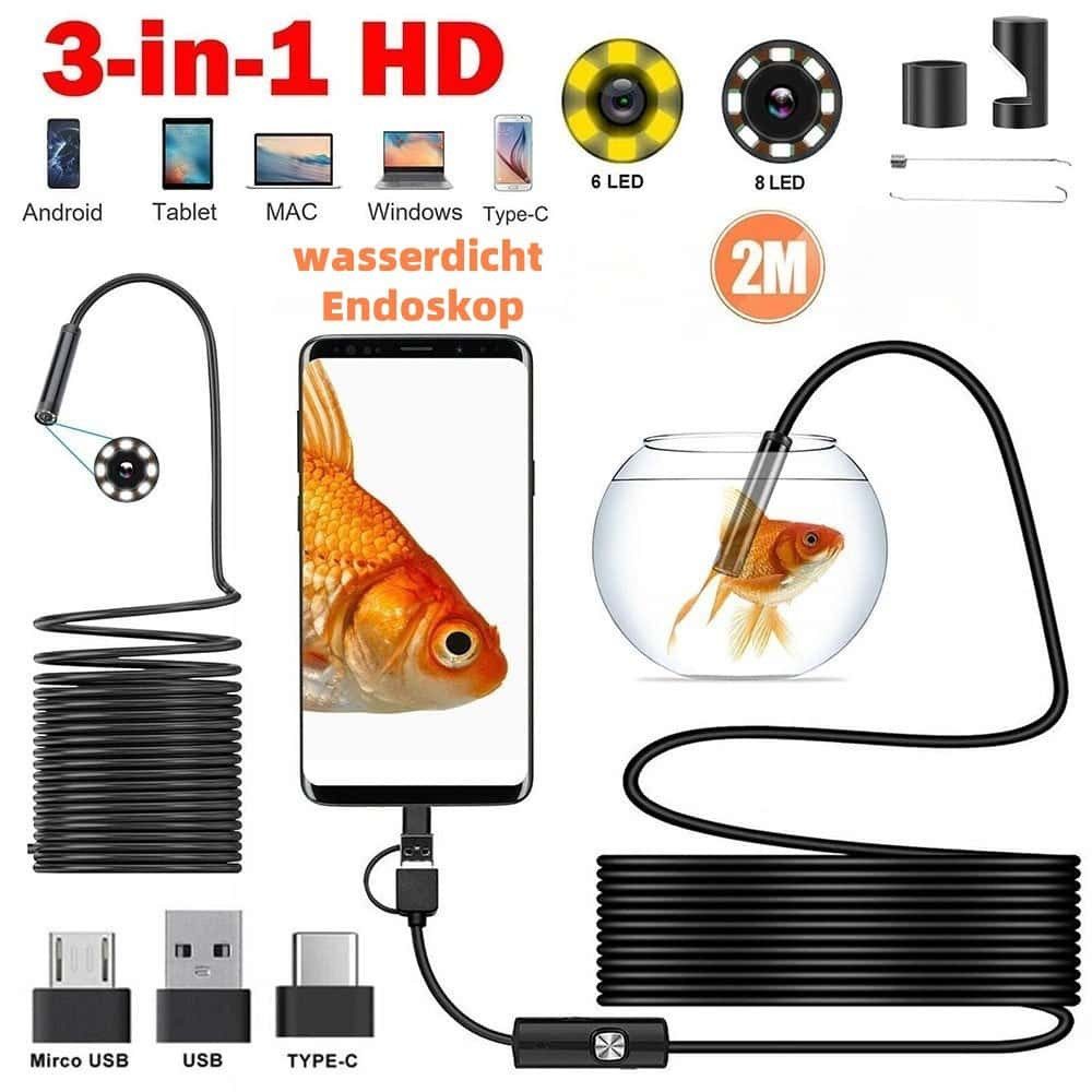 Endoskopkamera (2m) mit Licht, HD 720p Wasserdichtes Ip67 Handy Inspektionskamera