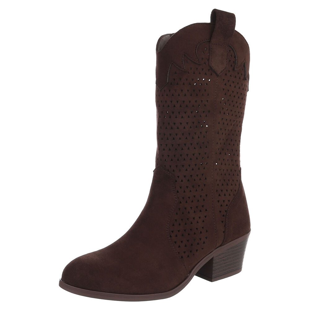 Ital-Design Moderne Damen-Stiefel mit Lochmuster und Blockabsatz Sommerboot günstig online kaufen