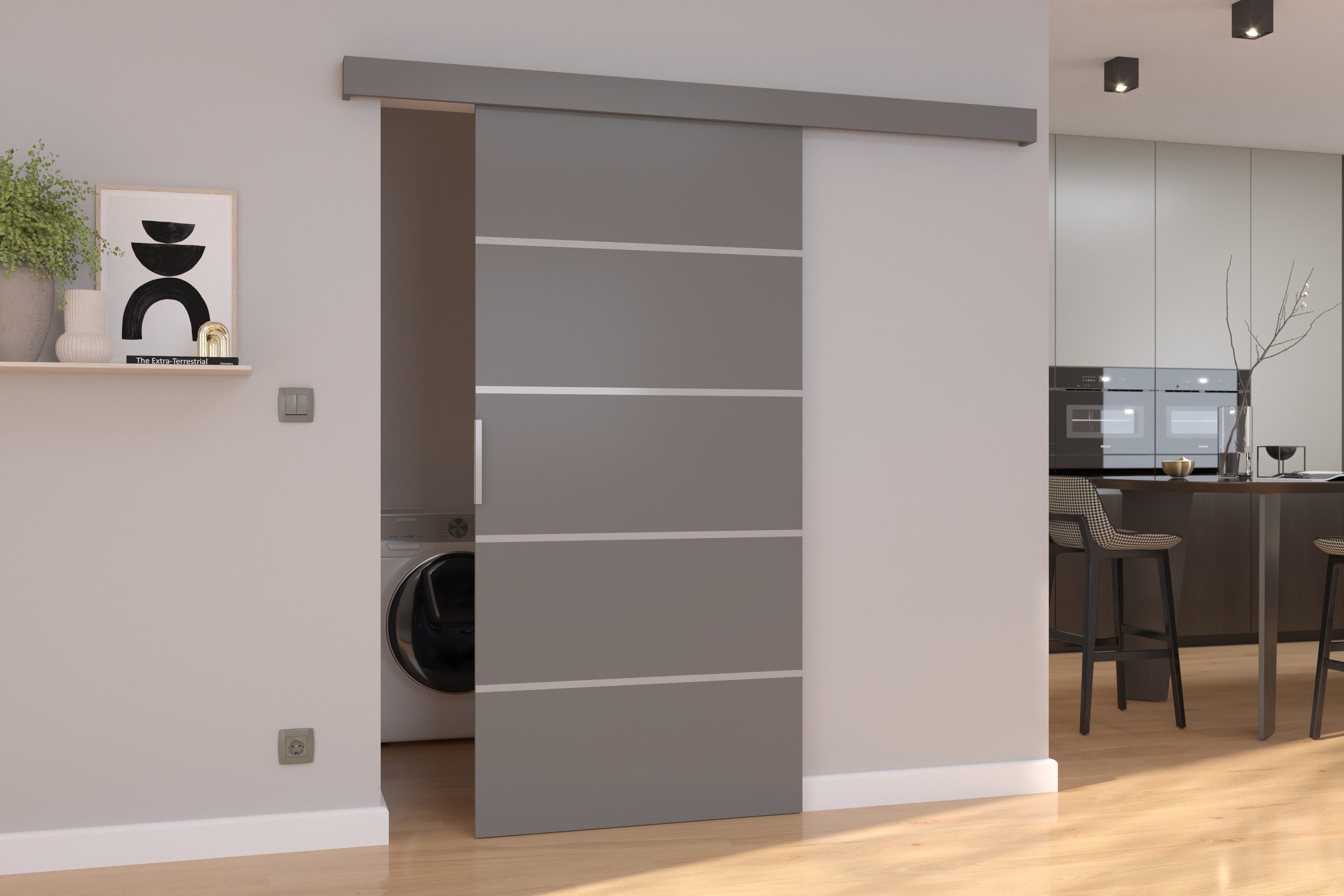 MOEBLO Schiebetür Biscitto (moderne Schiebetür aus 16 mm Laminat, platzsparend, universell links/rechts montierbar, Schiebetüren Gleittüren Schiebetüre Türen auf Schiene Türen), (BxHxT): 76/86/106 x 205 x 1,6 cm
