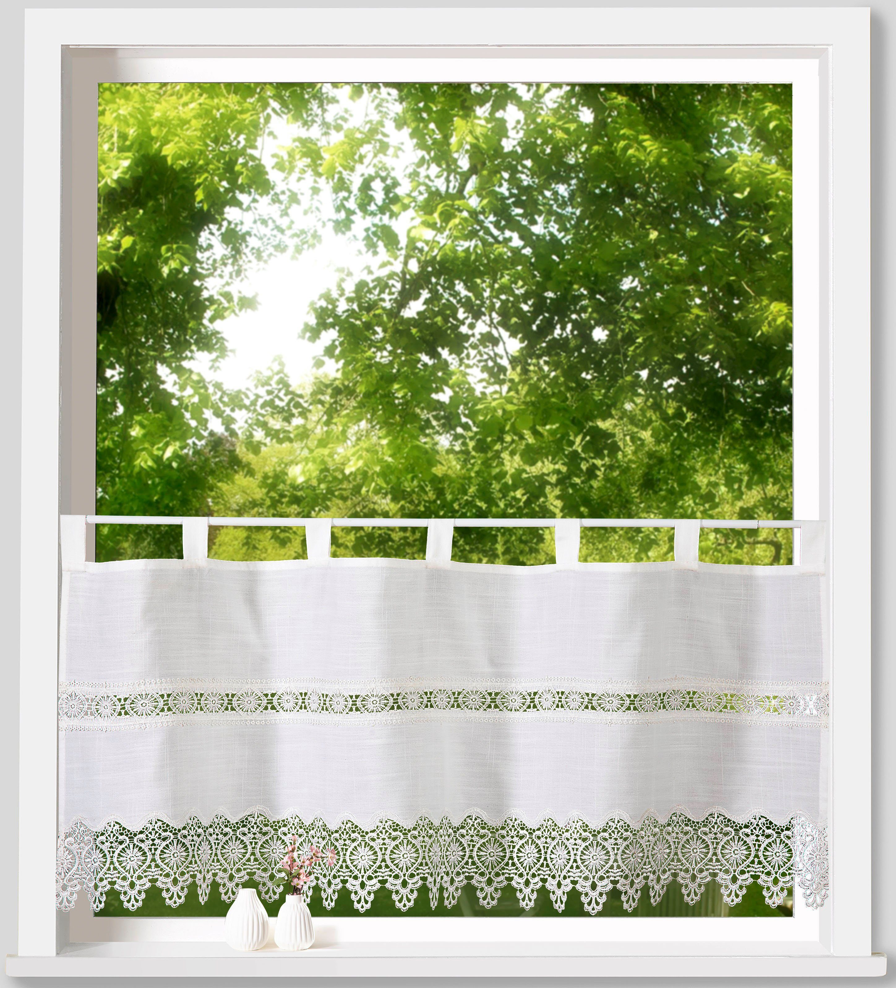 Weckbrodt Scheibengardine Tamino (1 St), Schlaufen, blickdicht, Bistro, Gardine, blickdicht, Häkelborte u.Bordüre, HxB 45x120cm, Store