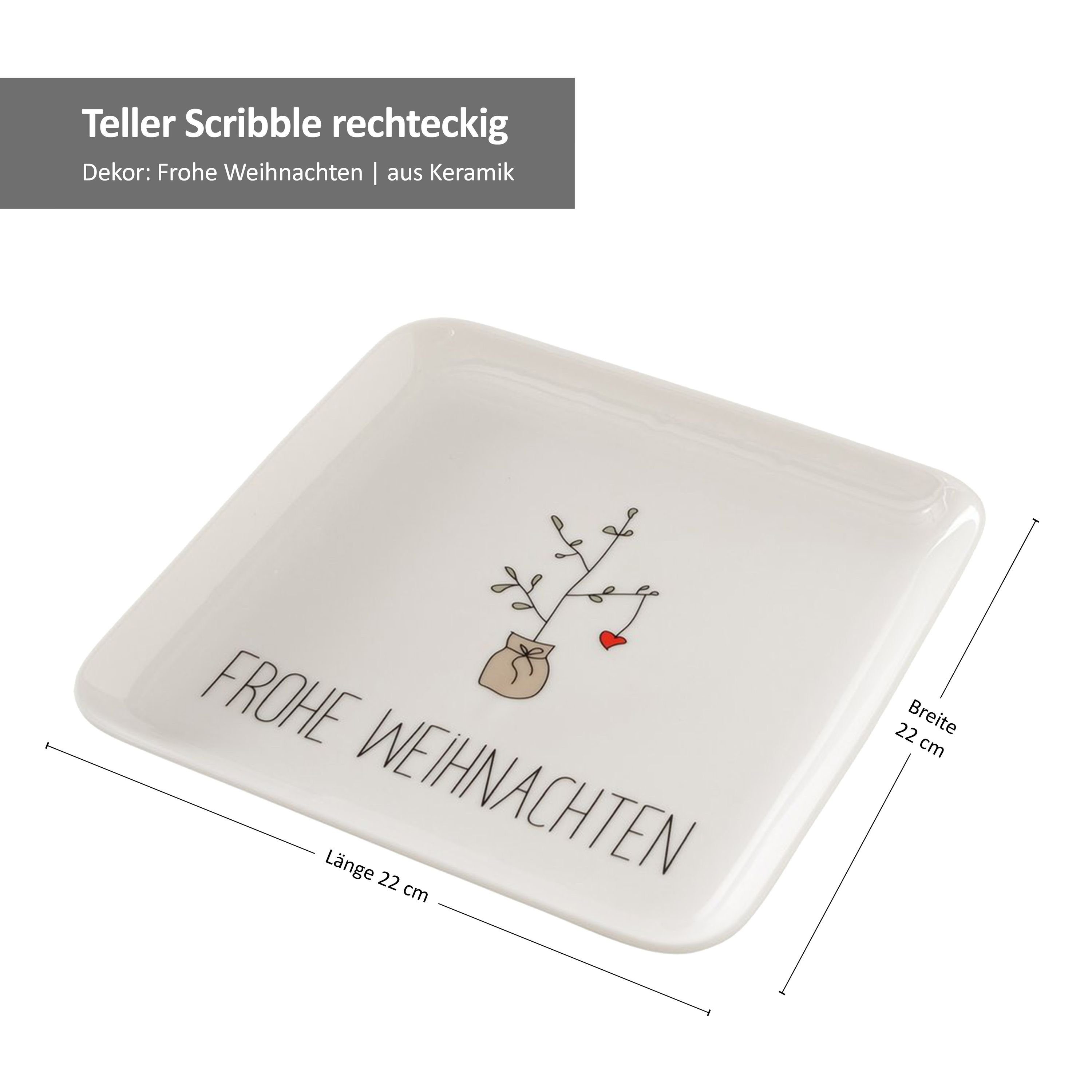 quadratisch "Frohe Servierplatte MamboCat Scribble Keramik B./2 2027087, Weihnachten" - Servierplatte