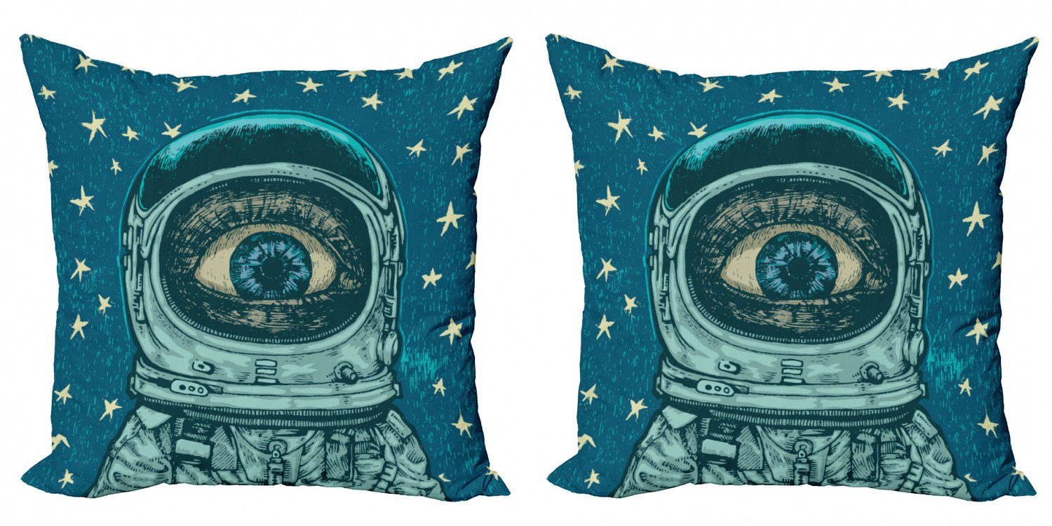 (2 Kissenbezüge Astronaut Accent Astronaut Digitaldruck, Eye Amazed Modern Abakuhaus Stück), Doppelseitiger