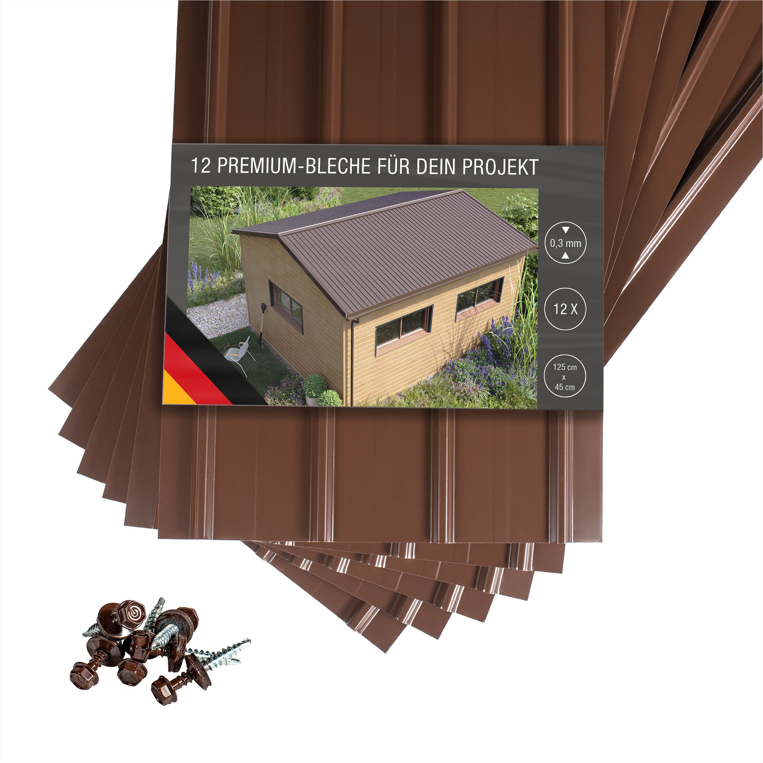 BRAVO Trapezblech, SMART Cover Set H12 Plus, 12 x Trapez-Abdeckblech 6,75 m², verzinkter Stahl lackiert, 1250x450x0,3 mm (12-St. inkl. Schrauben) Made in Germany
