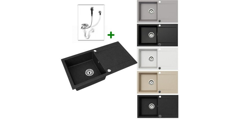 Faizee Home Granitspüle Faizee Home Granitspüle 90x50 cm, eckig, mit Abtropffläche & Siphon