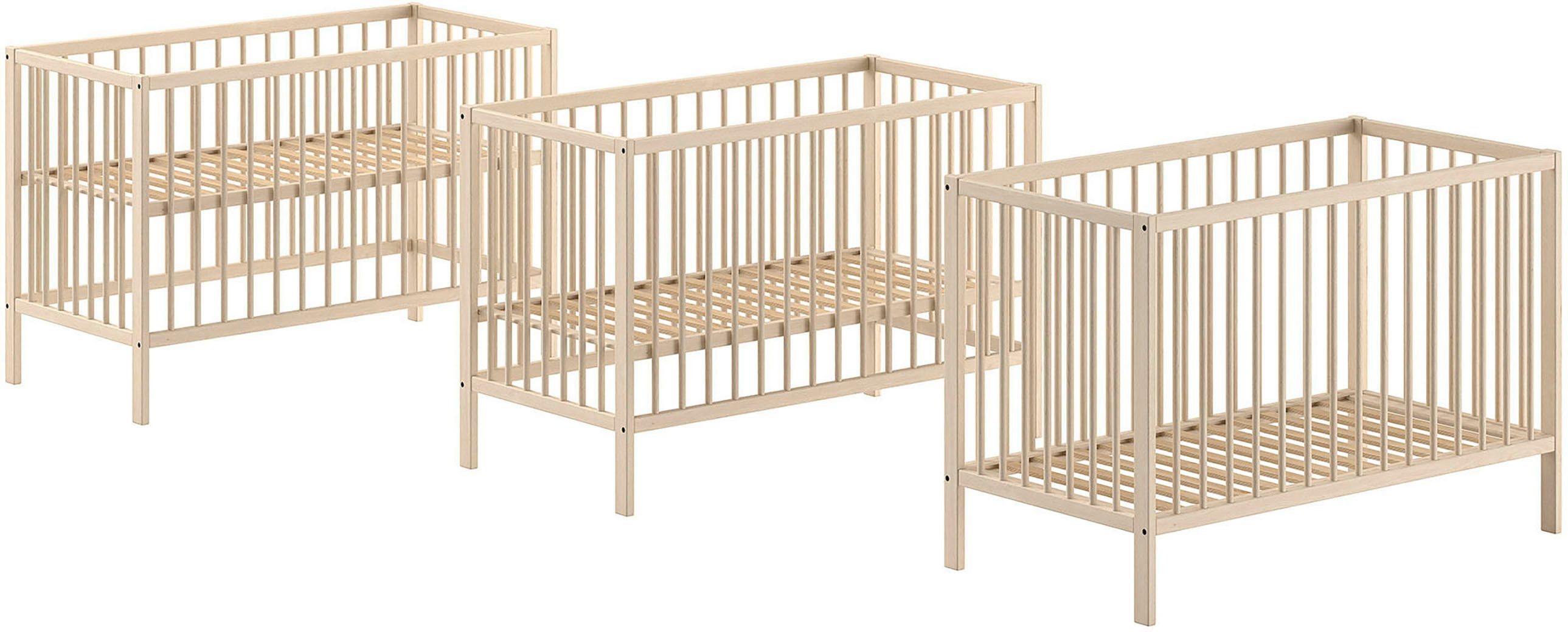 Babybett Dino 60/120 cm mit 3-fach verstellbarem Lattenrost, stabile Bauweise