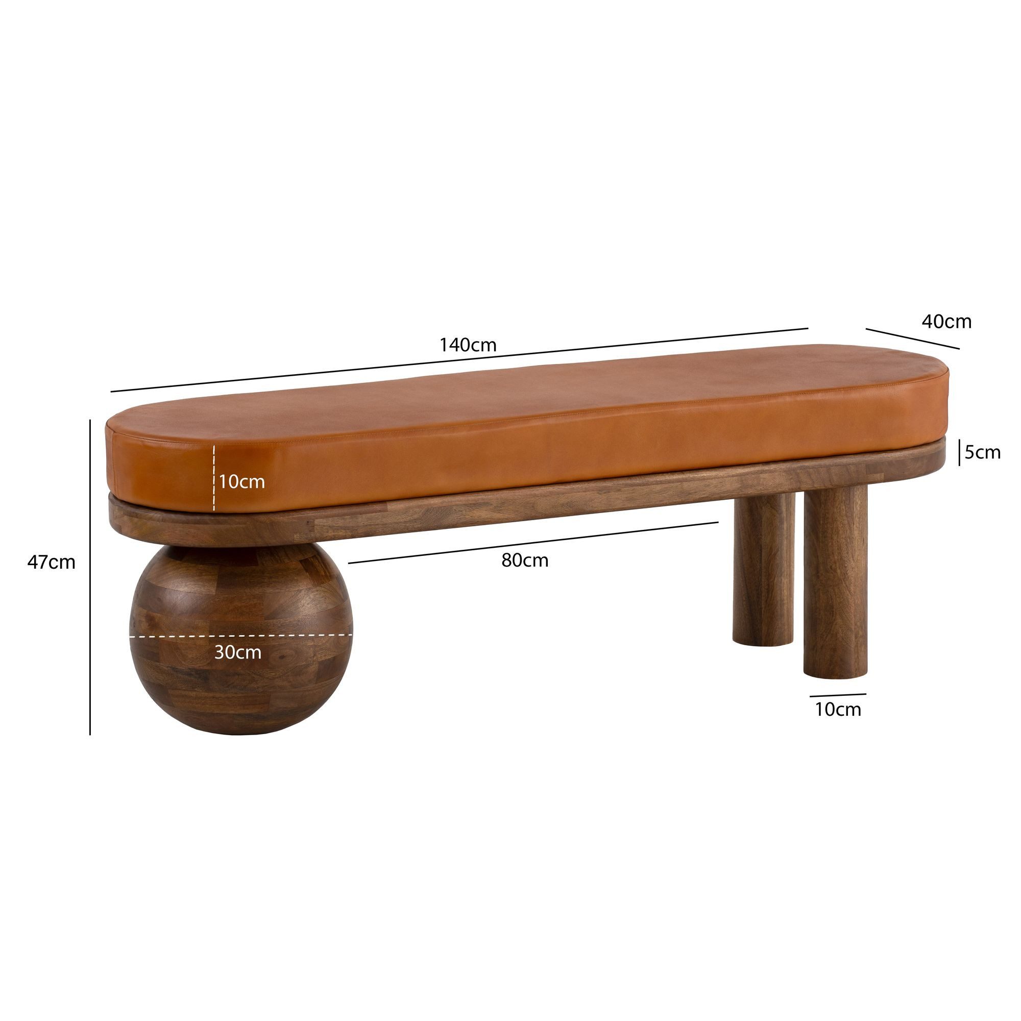 FINEBUY Sitzbank FB108541 Flurbank Echtleder Holz Massiv 140 cm Polsterbank Bank Braun (Polsterbank Echtleder Massivholz Bank 140x47x40 cm), 2er Lederbank Flur, Flurbank Bettbank Klein