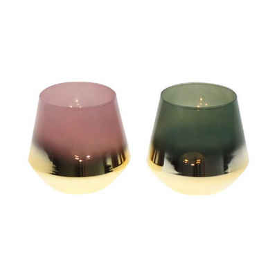 Werner Voß Teelichthalter »2er Set Teelicht Gläser H=9,5 cm rosa-gold grün-gold Halter Windlicht Goldfading« (2x Windlichter)