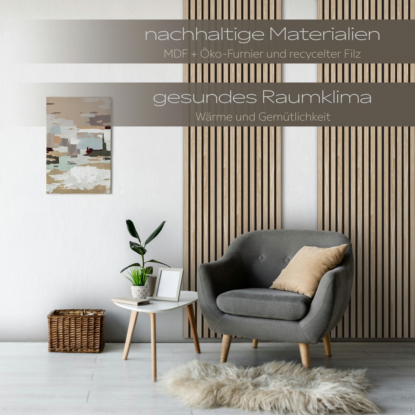 Hexim Wanddekoobjekt (Akustikpaneele 4 Stück 278x60cm Holz Comfort - flexible Lamellenwand MDF Wandpaneele Lamellenverkleidung Wandverkleidung schalldämmend 6.6 – Bild 5 von 5