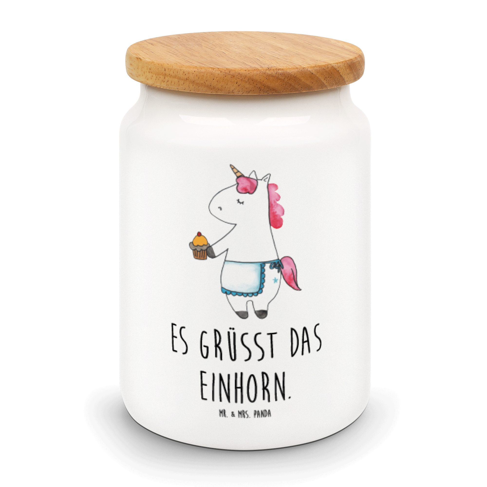Backen, Deko, Vorratsdose Vorr, Mr. Mrs. Unicorn, Muffin Einhorn Geschenk, Weiß - Einhorn Keramik, & (1-tlg) Panda -