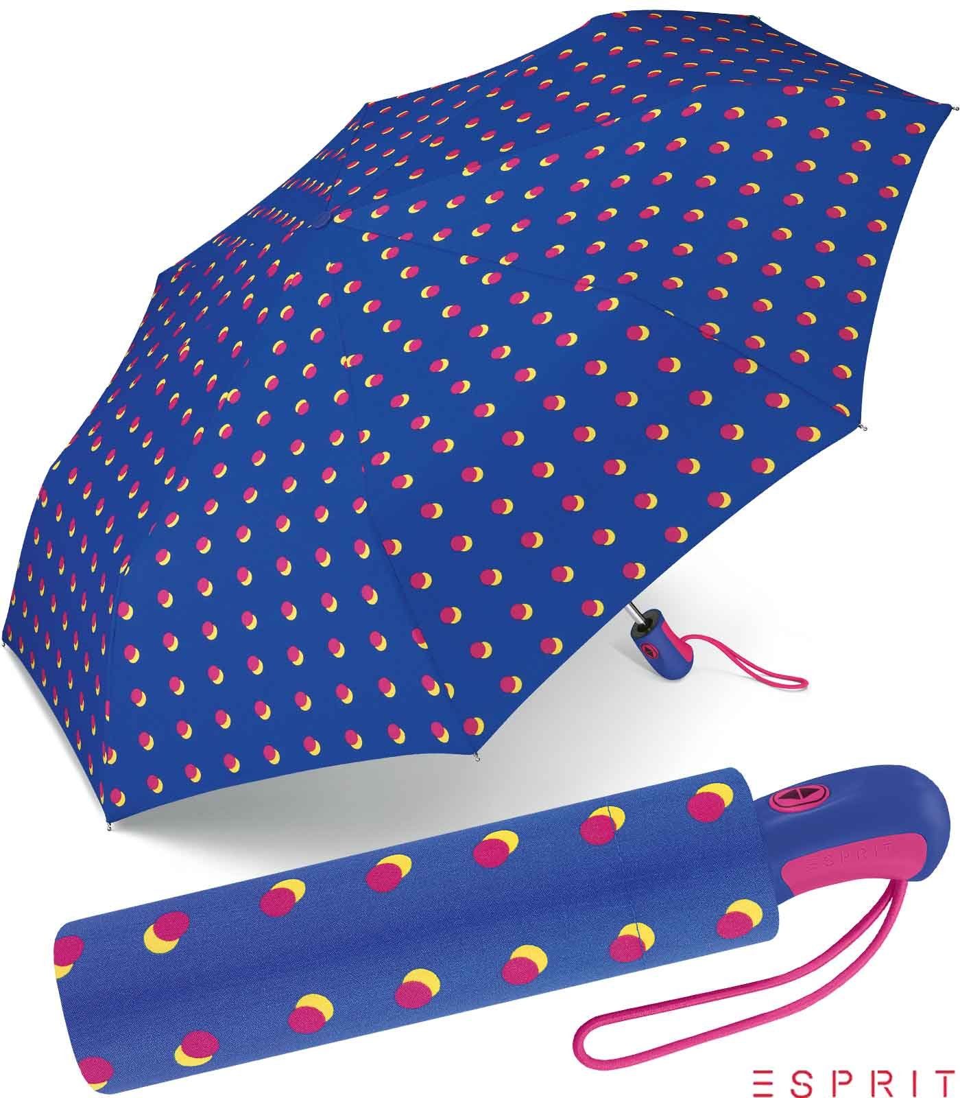 Esprit Taschenregenschirm schöner Schirm für Damen mit Auf-Zu Automatik, das besondere Design als Eyecatcher blau