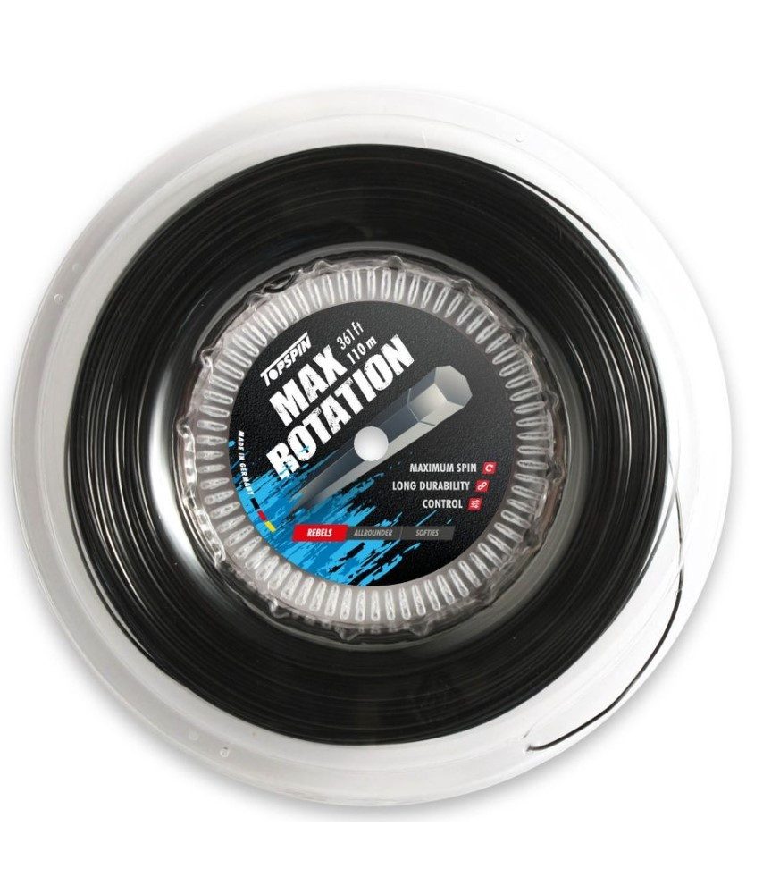 TOP SPIN Tennissaite Max Rotation (Haltbarkeit+Spin) schwarz 110m Rolle, Saitendicke: 1.27