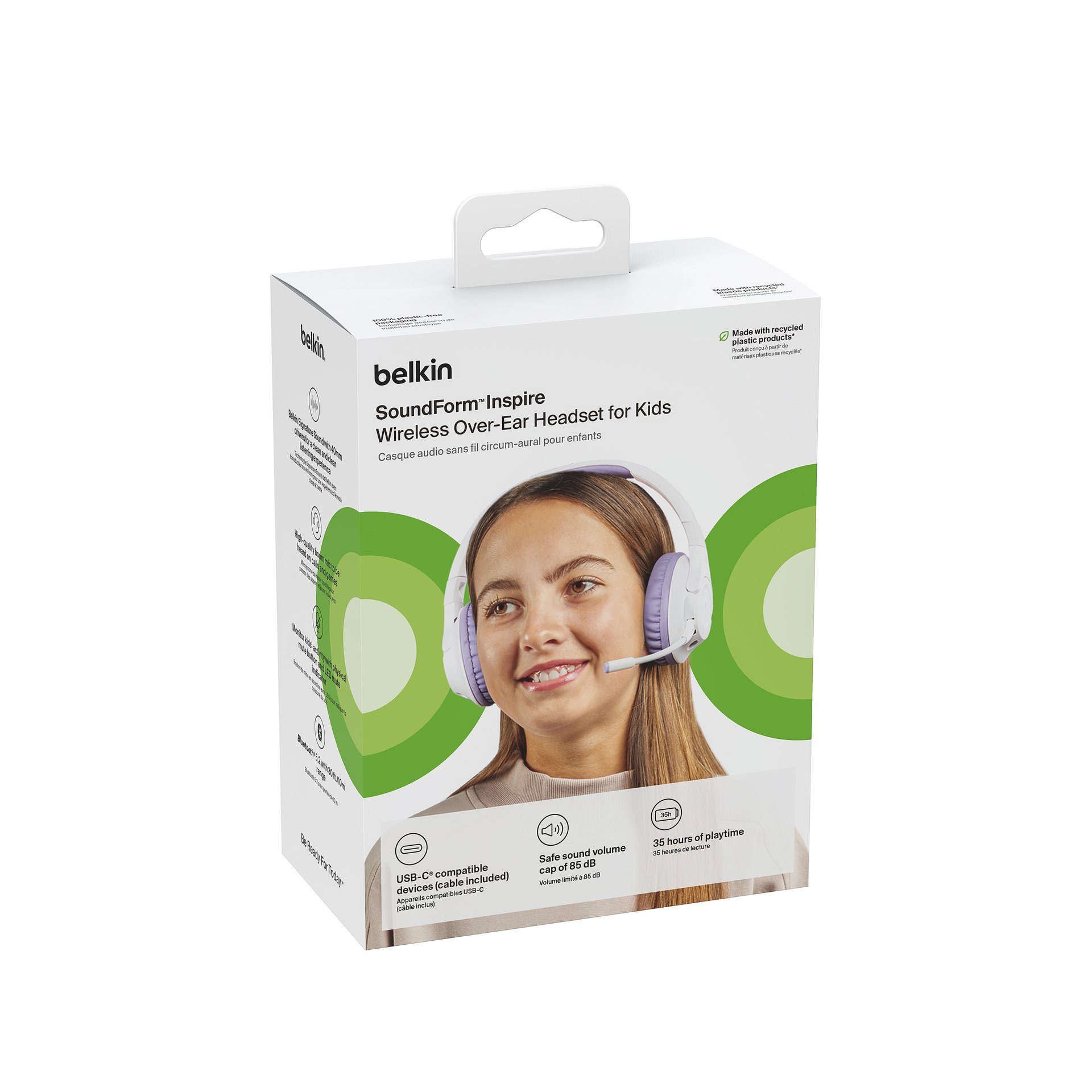 BT Kopfhörer SOUNDFORM INSPIRE (Stummschaltung) Belkin Over-Ear wireless Weiß/Lavendel Kinder-Kopfhörer