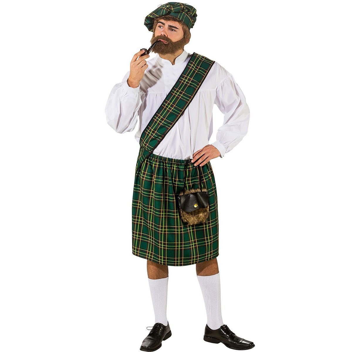 Orlob Kostüm Schotten-Set grün Schotten-Rock Barett & Schärpe für Herren