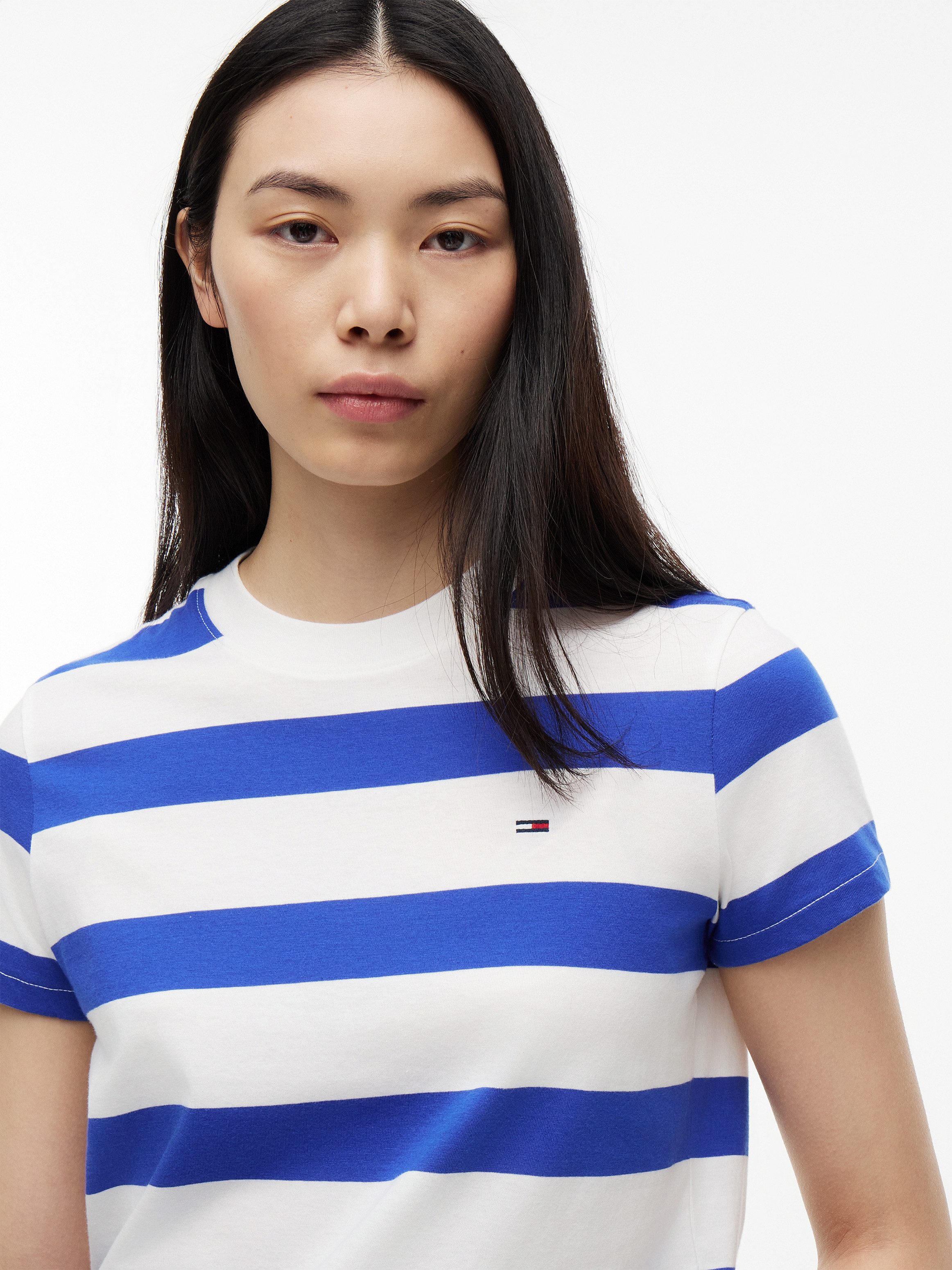 Tommy Jeans Kurzarmshirt TJW REG S FLAG JERSEY SS TEE EXT Baumwolle, regular fit, Kurzarm, Blockstreifen