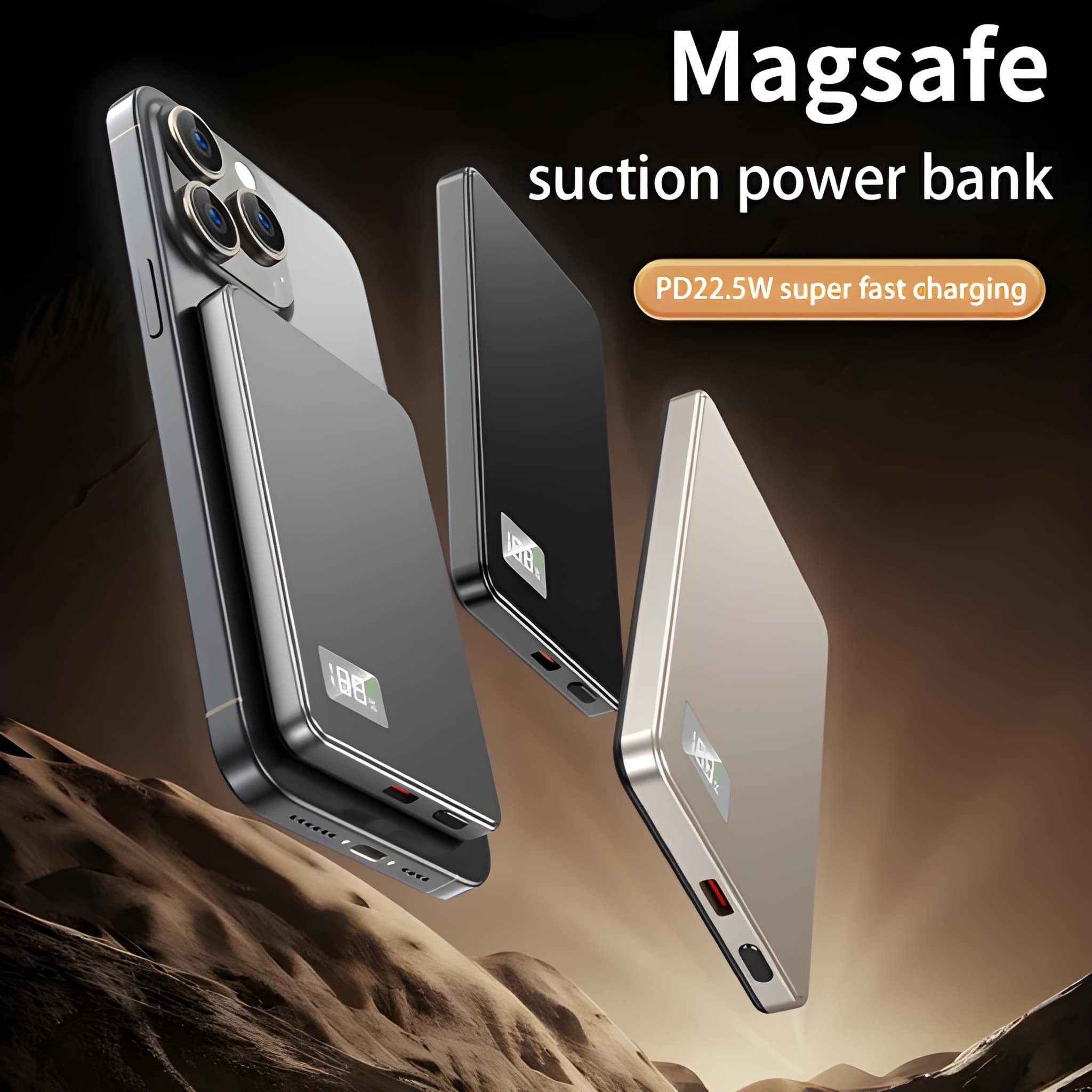 Athlix Magnetische Powerbank Magsafe kompatibel Kabellos Externe Batterie Powerbank (12 V), Externer Akku PB 20000 mAh, für Apple, Samsung, Xiaomi, iPhone
