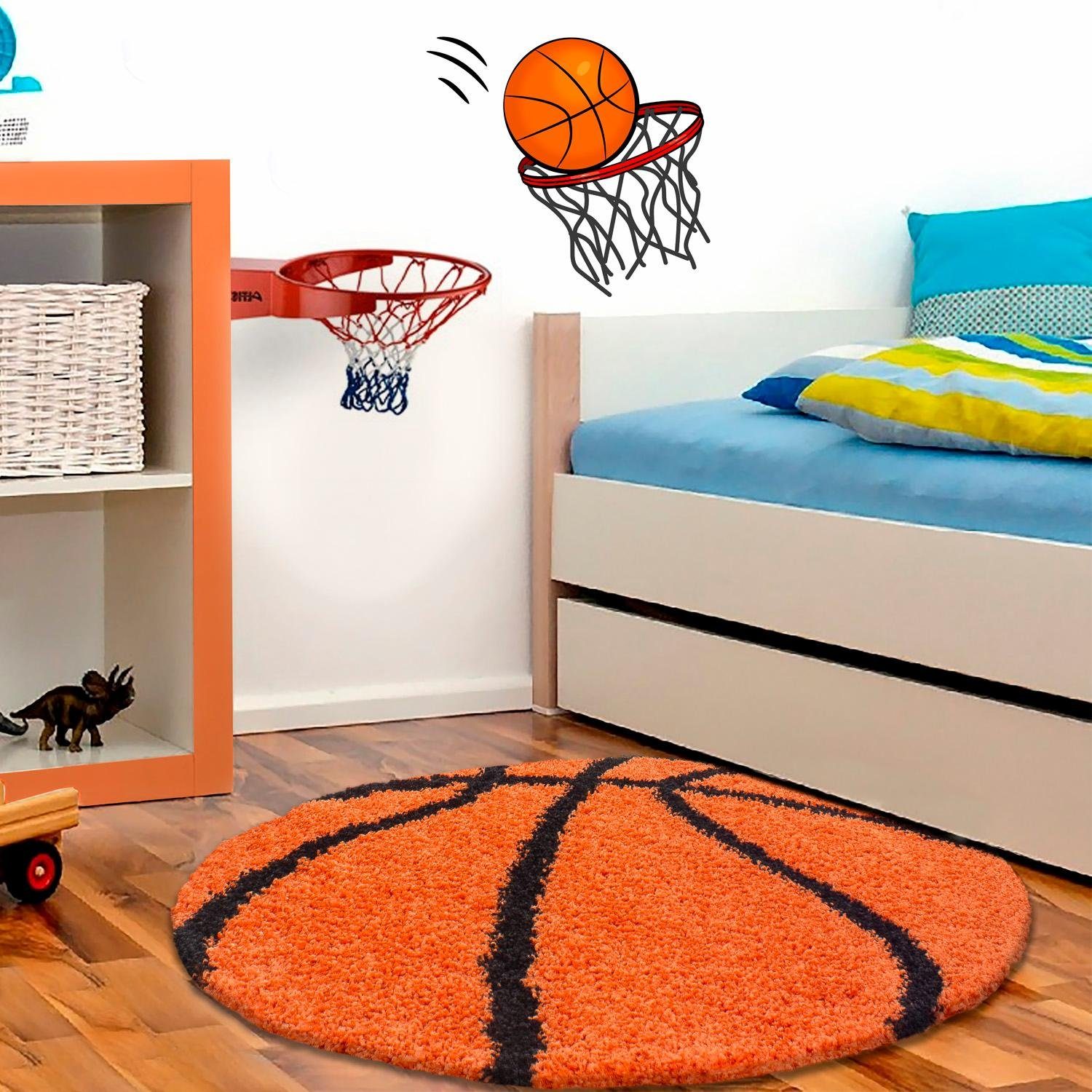 Ayyildiz Teppiche Kinderteppich Fun 6002, rund, Höhe: 30 mm, Motiv Basketball, Kinder- und Jugendzimmer
