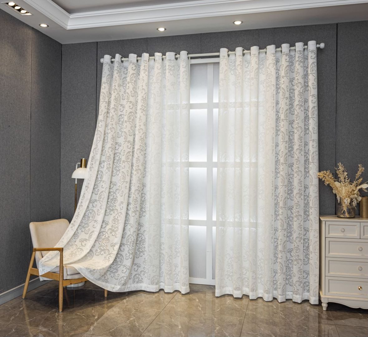 BYSURE Gardine (2 St), Ösen, transparent, Polyester, Damastmuster, für Wohn günstig online kaufen