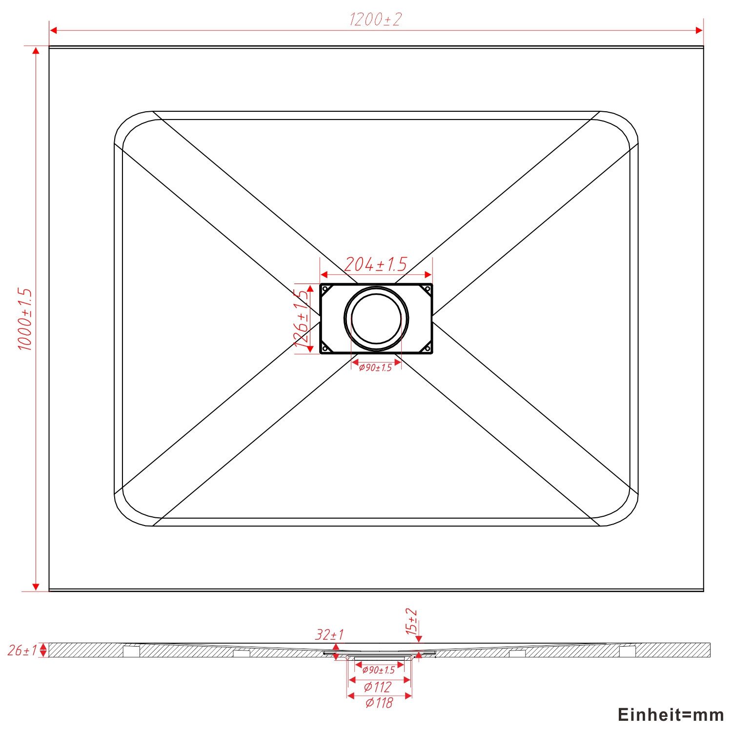 AQUABATOS Rechteckduschwanne Duschwanne 120x100 SMC Duschtasse Eckduschwanne Brausewanne, mit Ablaufgarnitur,weiß,Anti-Rutsch,Zuschneidbar,Steinoptik,superflach – Bild 3 von 5