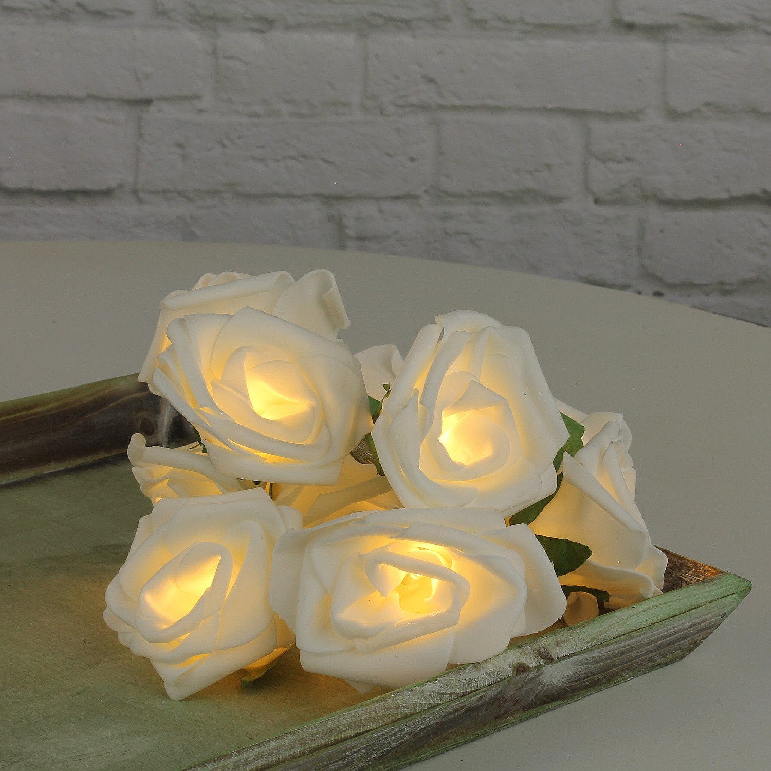 Warmweiß Romantik, 175 Kunstblumen Weiß batteriebetrieb cm Home Macosa mit LED 10 Lichterkette Rosen weiß LED-Lichterkette