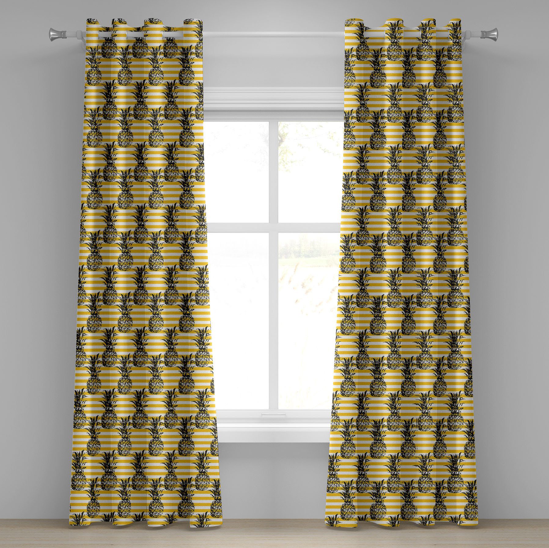 Gardine Dekorative 2-Panel-Fenstervorhänge für Schlafzimmer Wohnzimmer, Abakuhaus, Früchte Modernes Ananas-Motiv