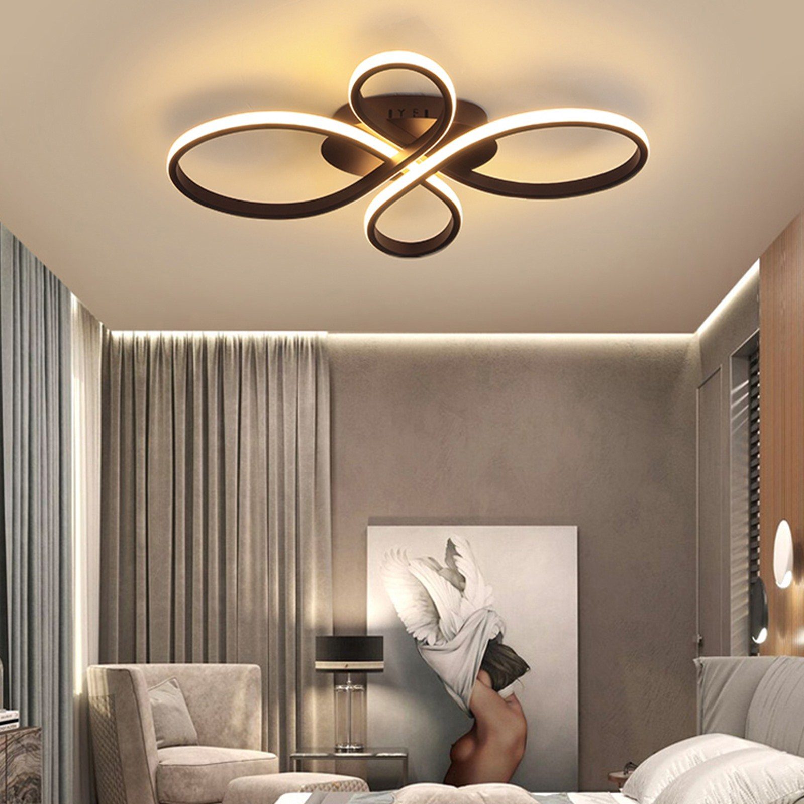 Dimmbar Daskoo Schlafzimmer, 42W/74W integriert, LED Fernbedienung Deckenleuchte, Schwarz mit Warmweiß/Neutralweiß/Kaltweiß, Deckenleuchten Deckenlampe LED Dimmen Stufenloses fest LED