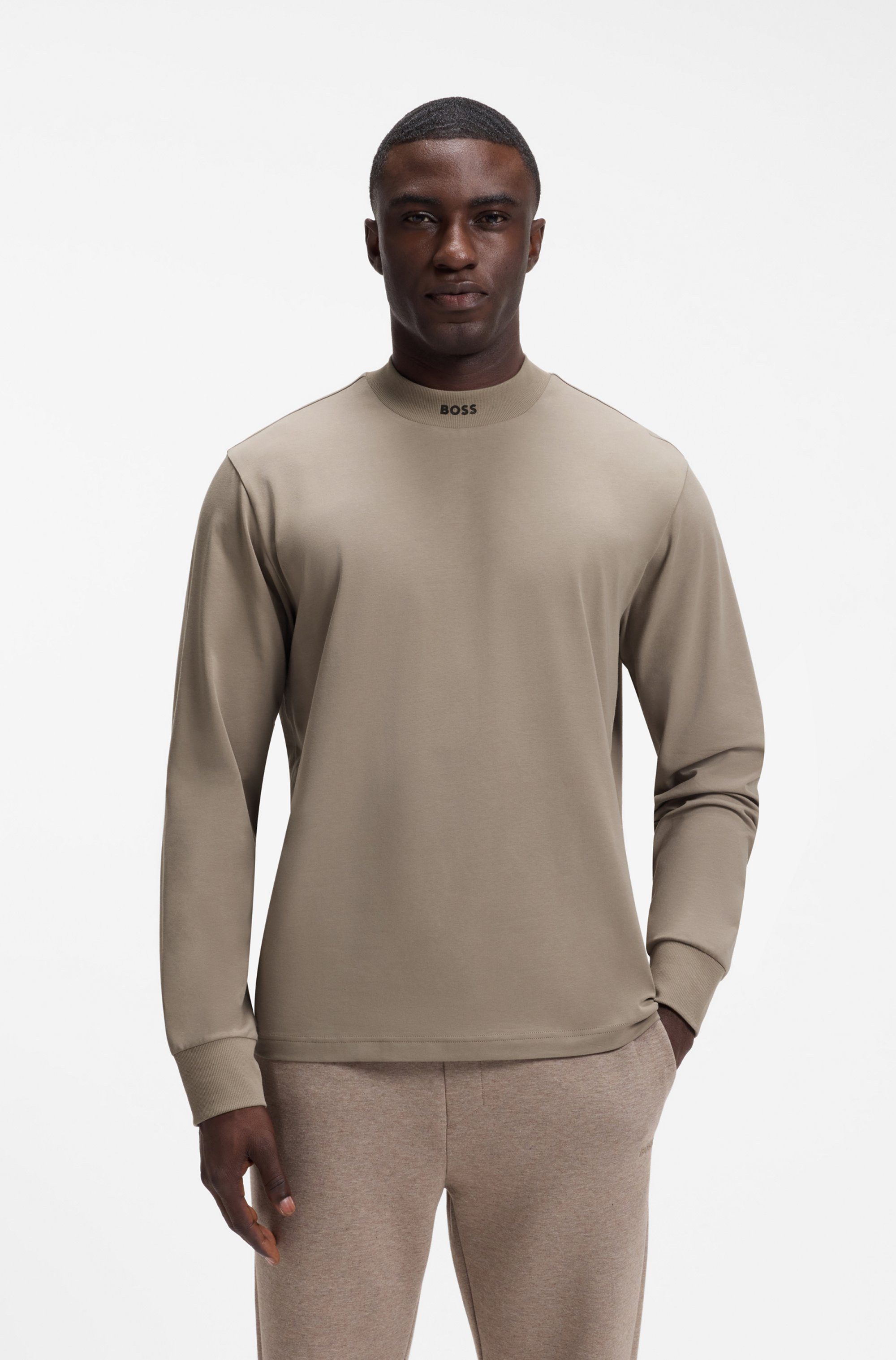 BOSS GREEN Langarmshirt Stretch Jersey Baumwolle, Relaxed Fit, Rundhalsausschnitt